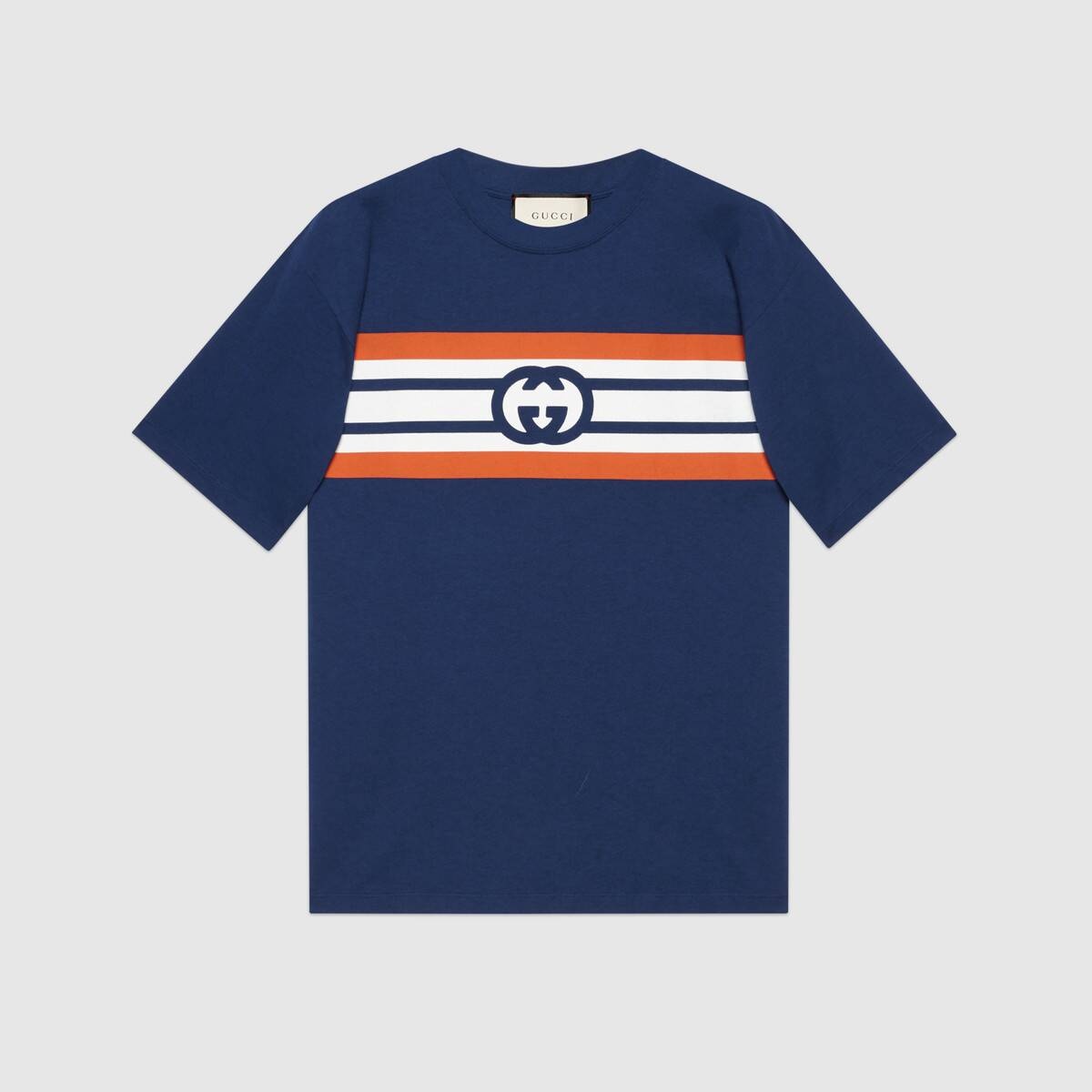 Interlocking G stripe print T-shirt - 1