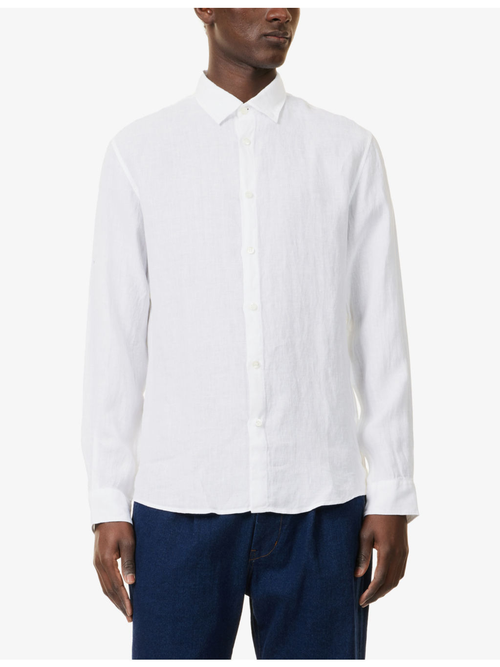 Spread-Collar Long-Sleeve Linen Shirt - 3