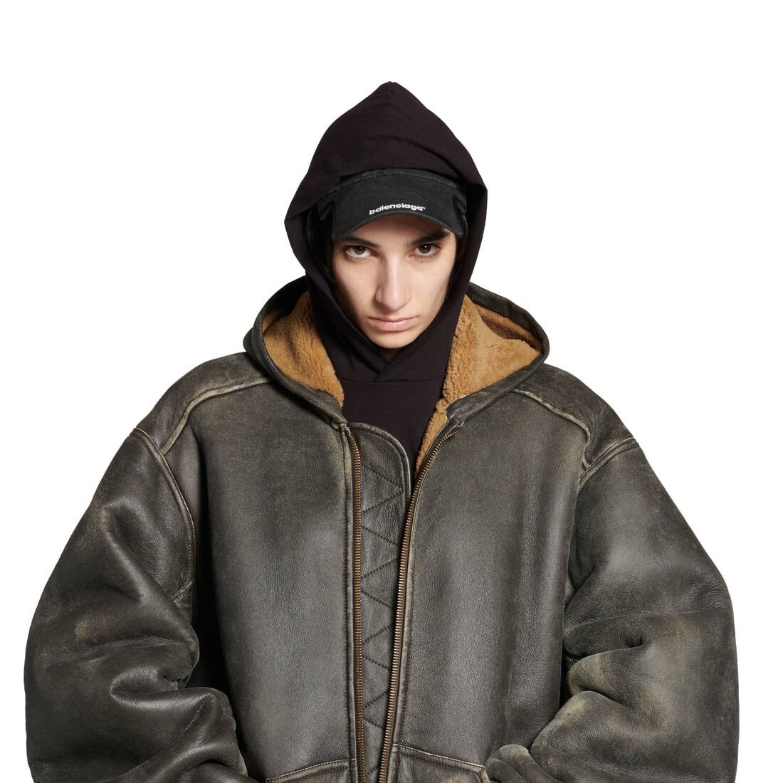 Shearling Zip-up Hoodie Large Fit in Brown - 5