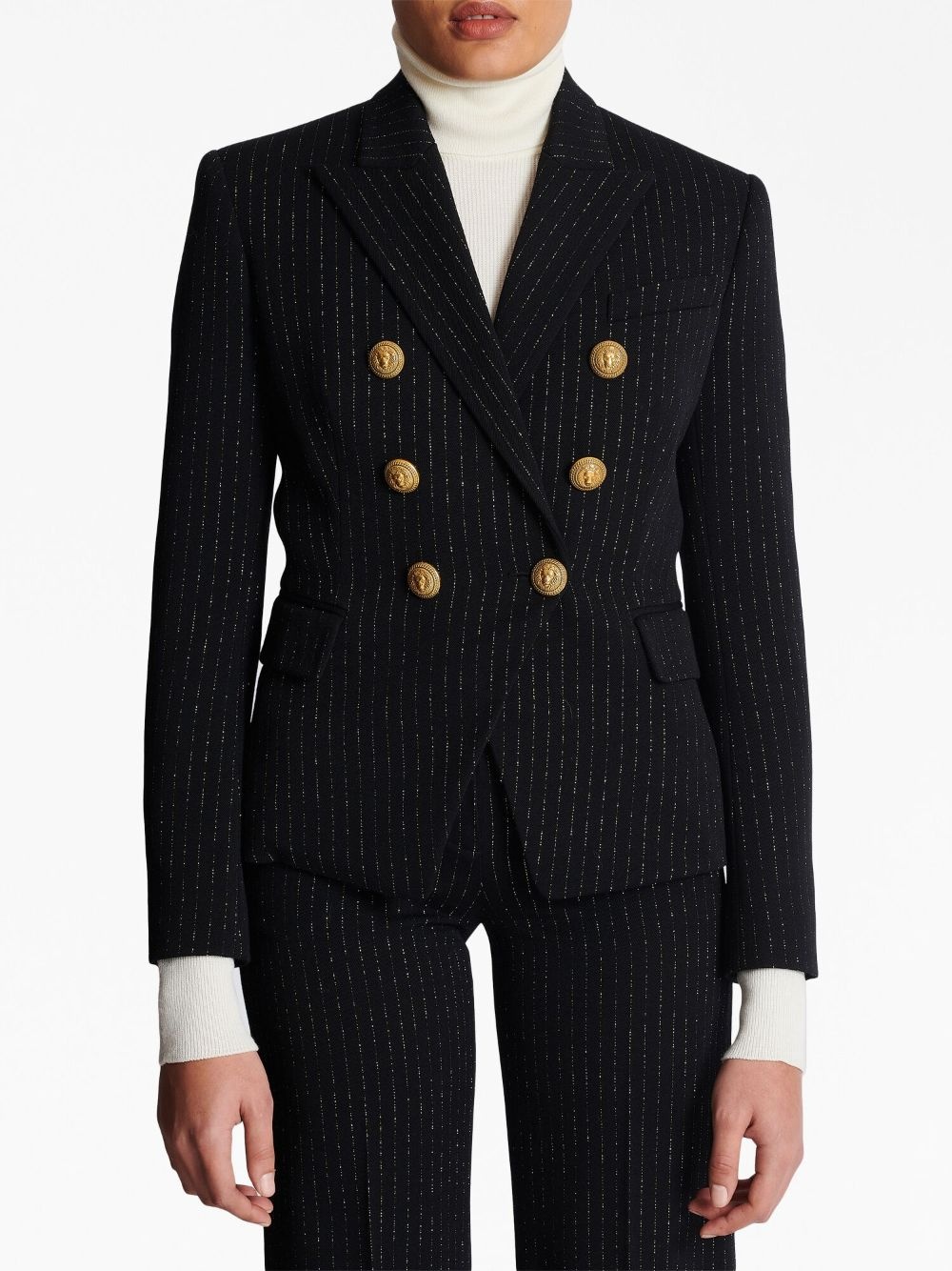 lurex-detail double-breasted blazer - 5