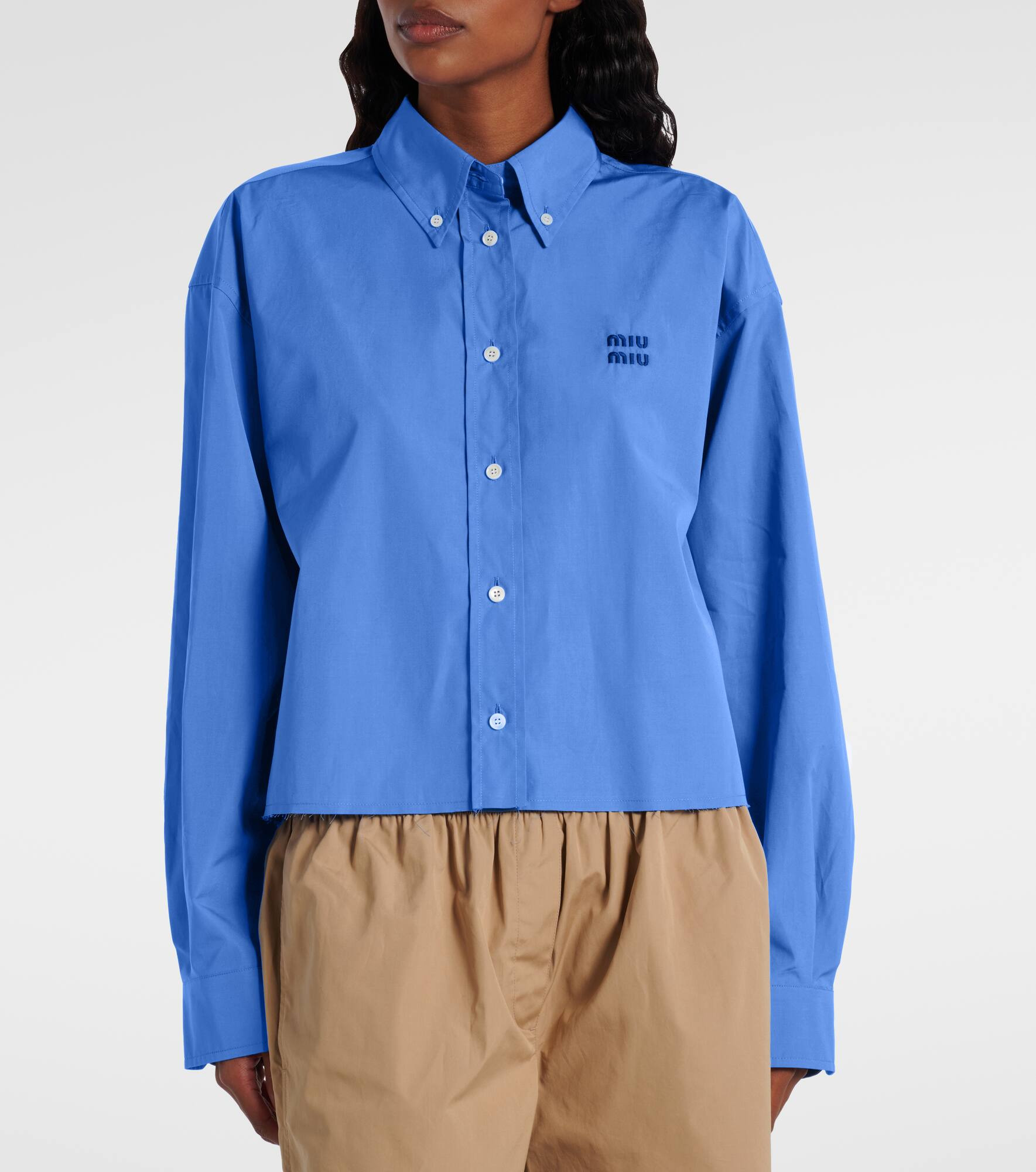 Cropped cotton poplin shirt - 6