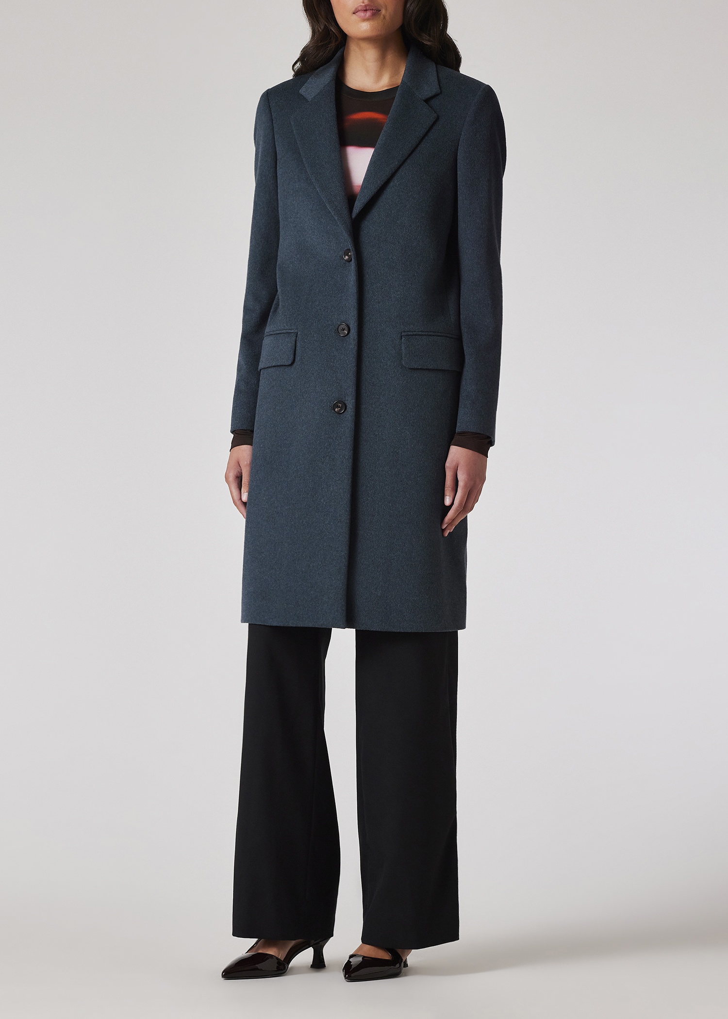 Women's Blue Melange Wool-Cashmere Epsom Coat - 5