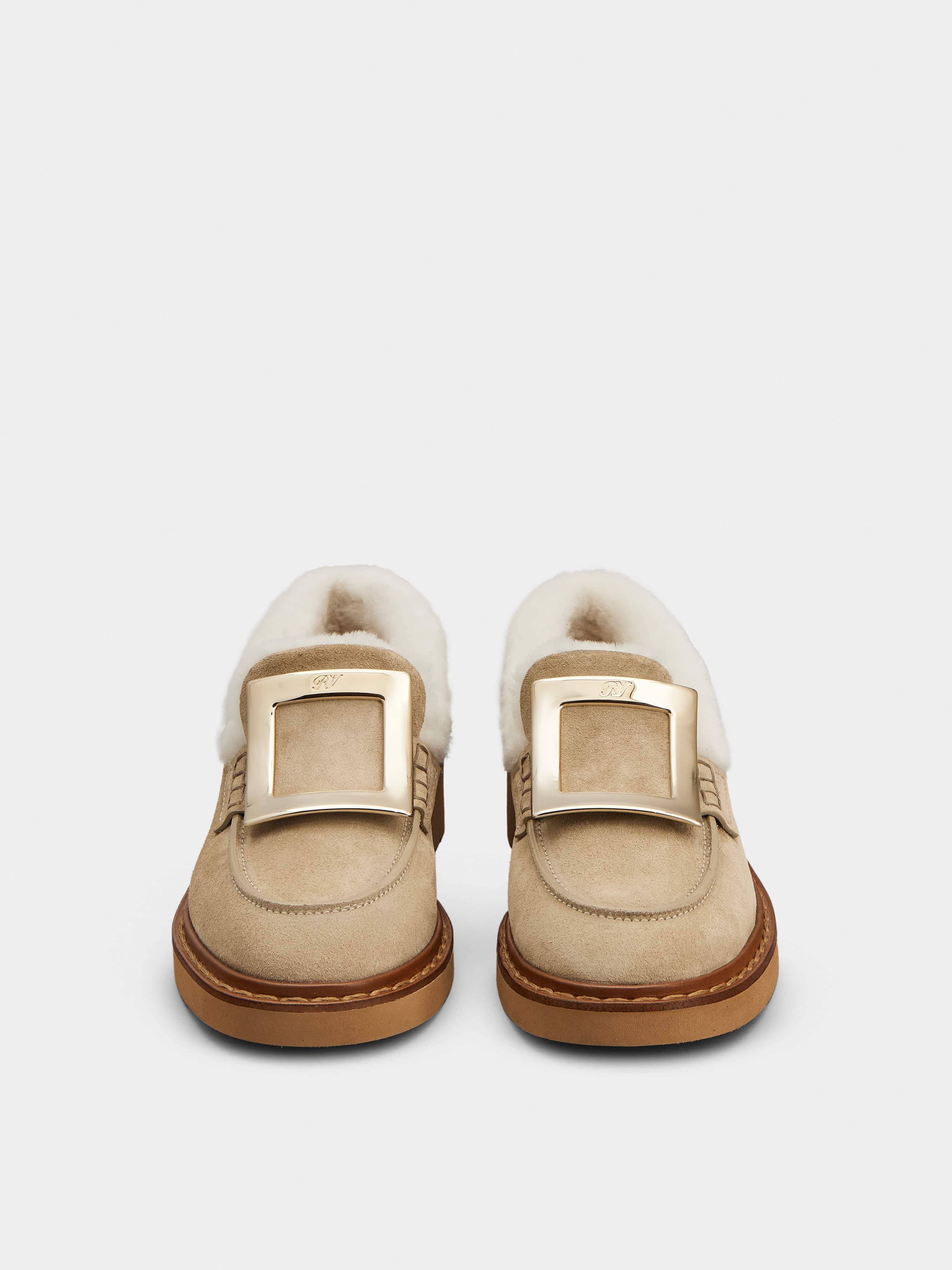 Viv' Rangers Metal Buckle Fur Loafers in Suede - 7