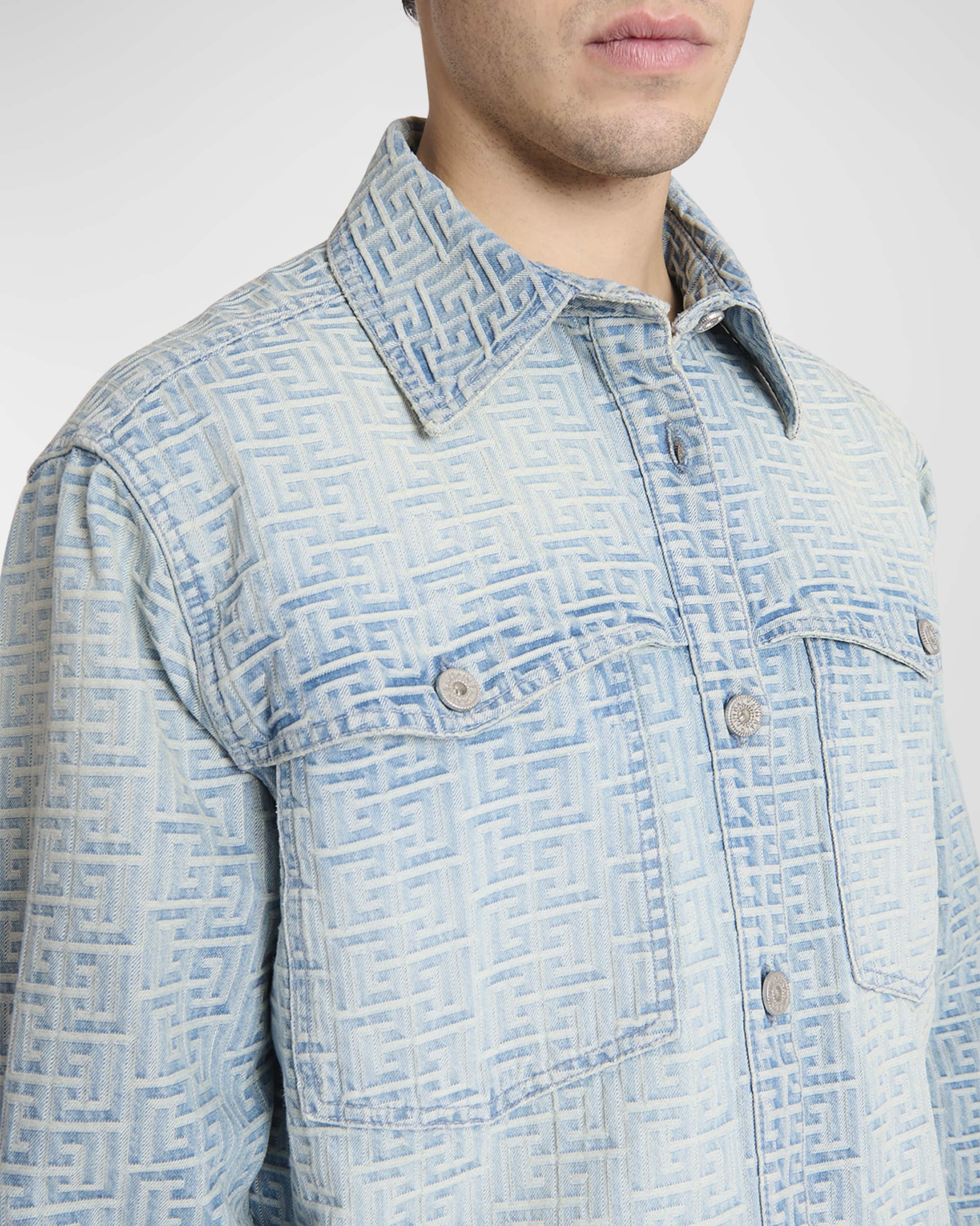 Men's Jacquard Monogram Denim Overshirt - 5