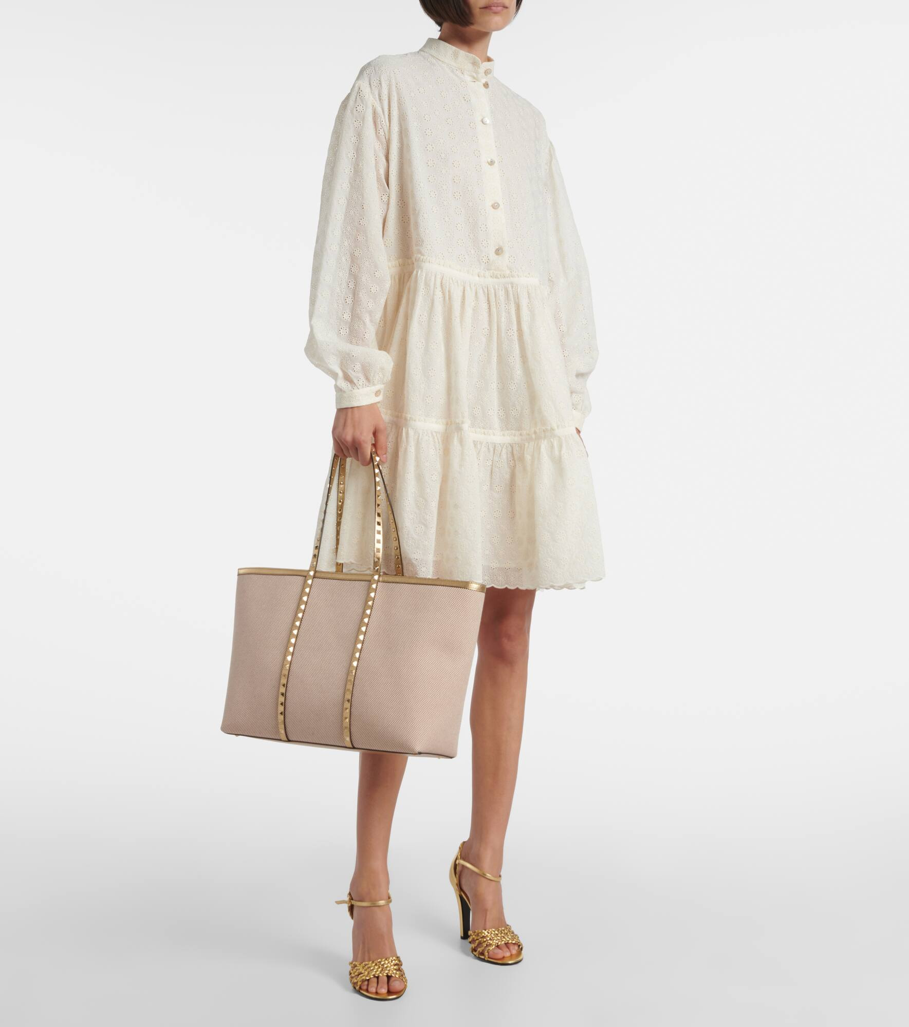 Rockstud Large leather and canvas tote bag - 5