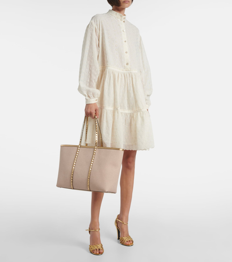 Valentino Rockstud Large leather and canvas tote bag outlook