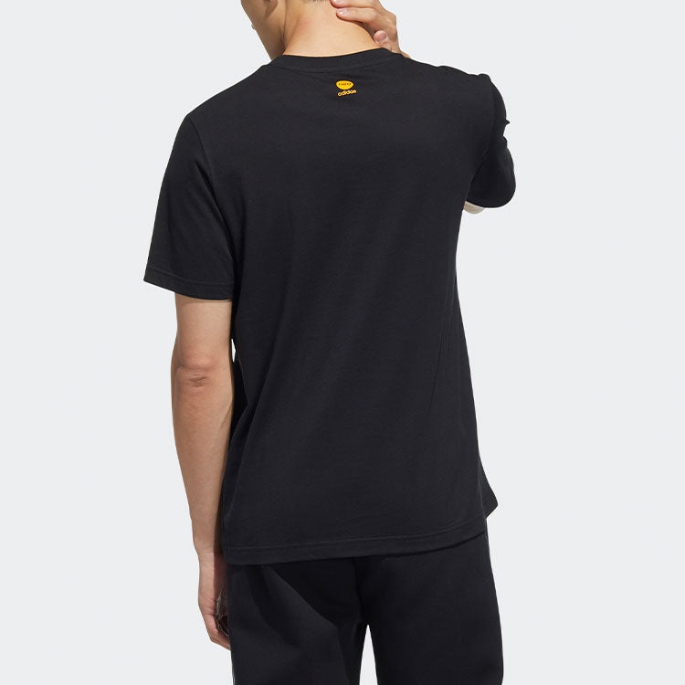 Men's adidas neo Colorblock Pattern Ribbed Round Neck Cotton Short Sleeve Black T-Shirt HC9697 - 3