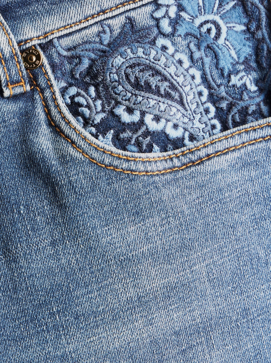 COTTON DENIM JEANS WITH PAISLEY EMBROIDERY - 3