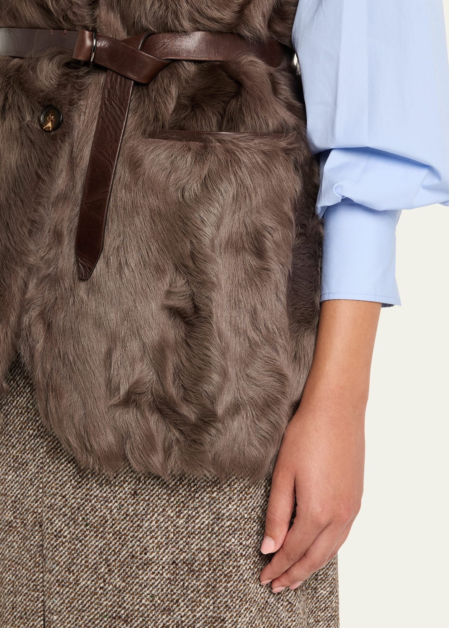 Capretta Lamb Shearling Belted Vest - 5