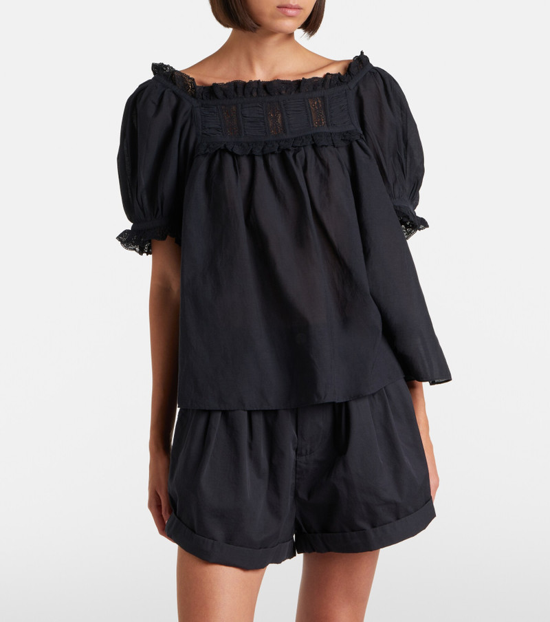 DÔEN Frances lace-trimmed cotton-blend top outlook