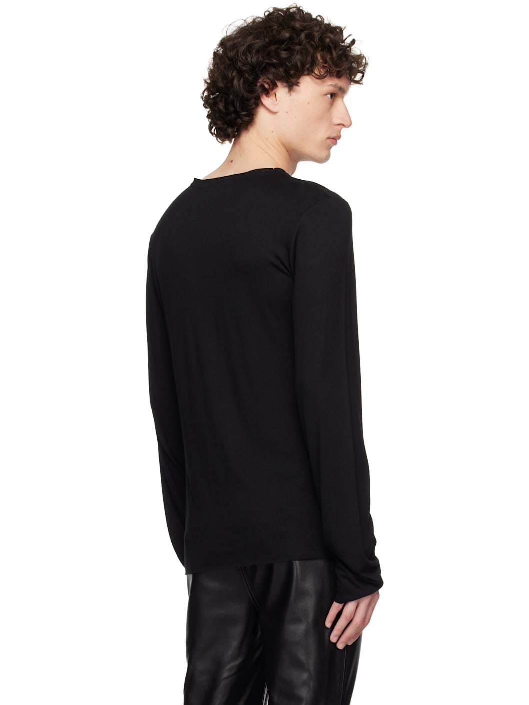 Black Satin Trim Long Sleeve T-shirt - 3