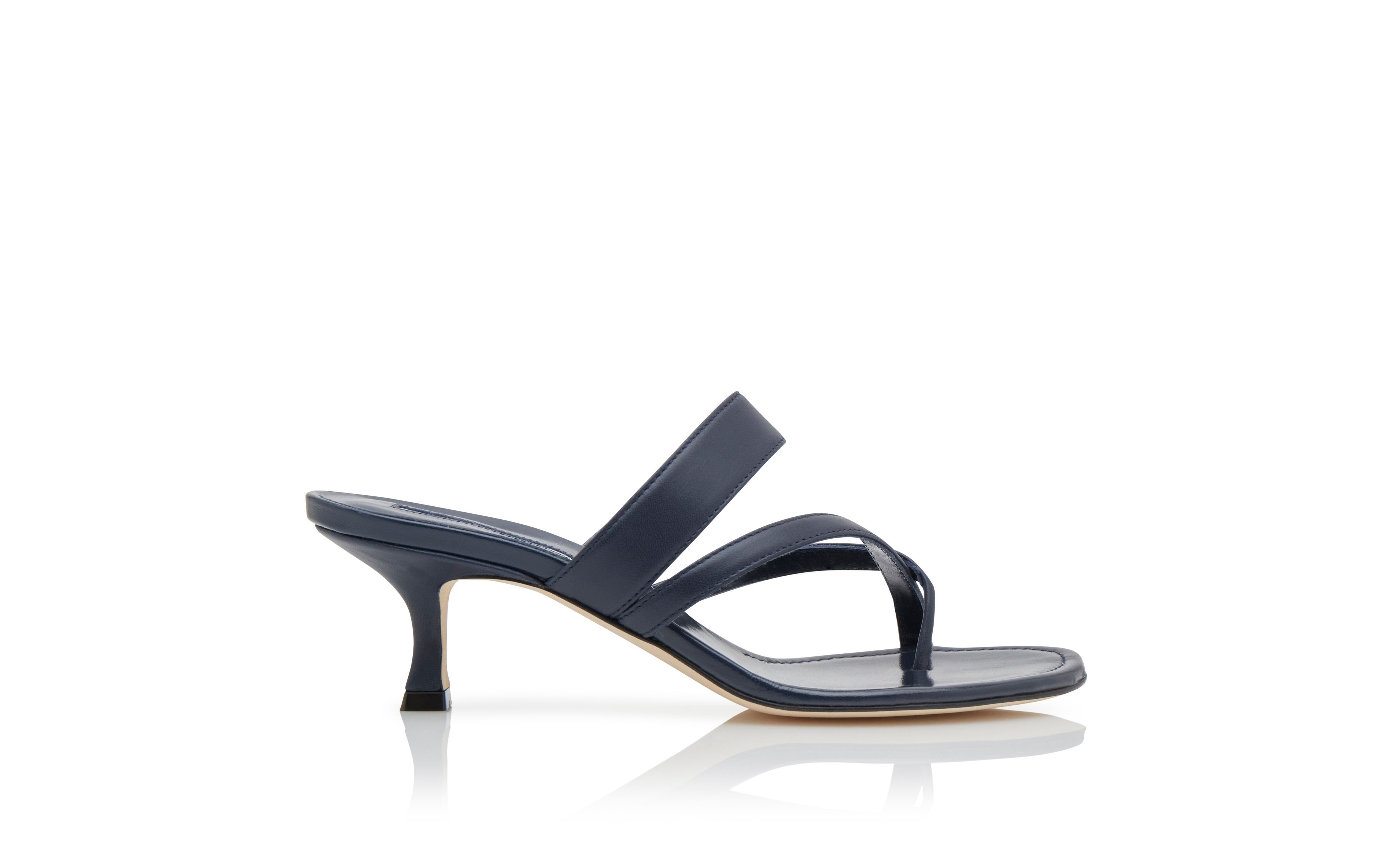 Navy Blue Nappa Leather Crossover Strappy Mules - 1