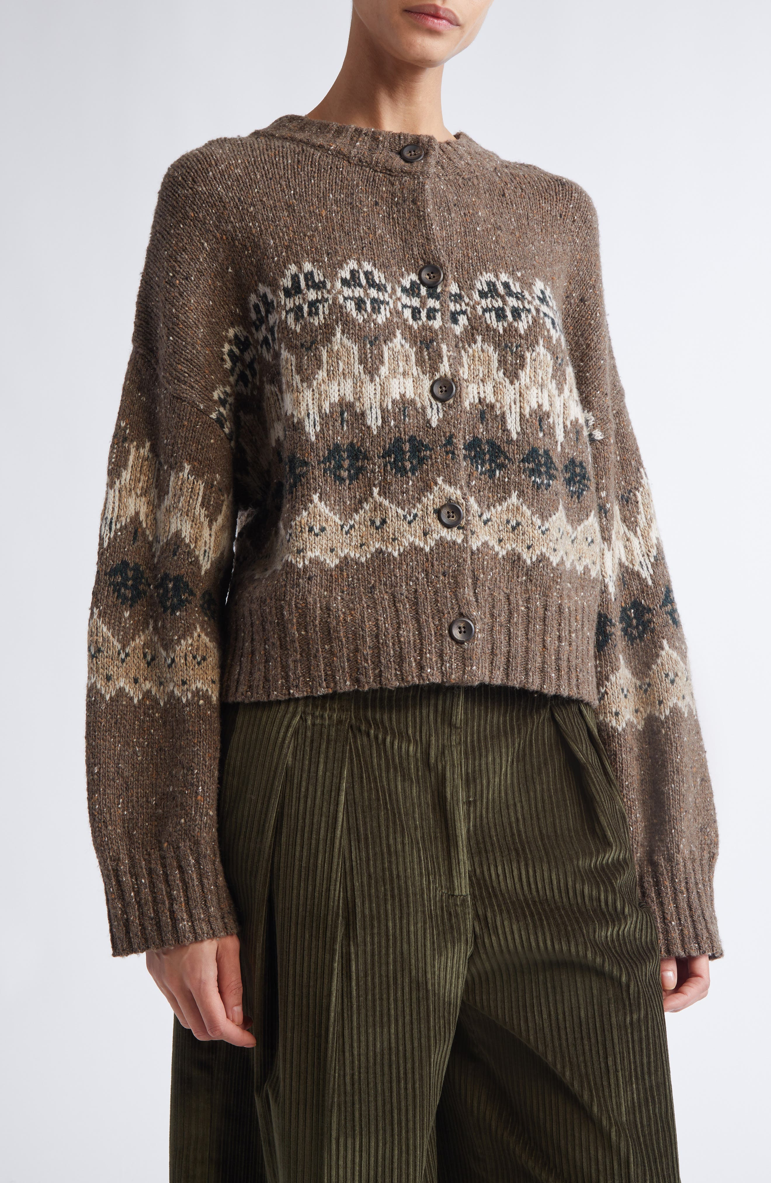 Altuzarra Cammie Wool Blend Cardigan in Oak Moss Fairisle at Nordstrom - 5