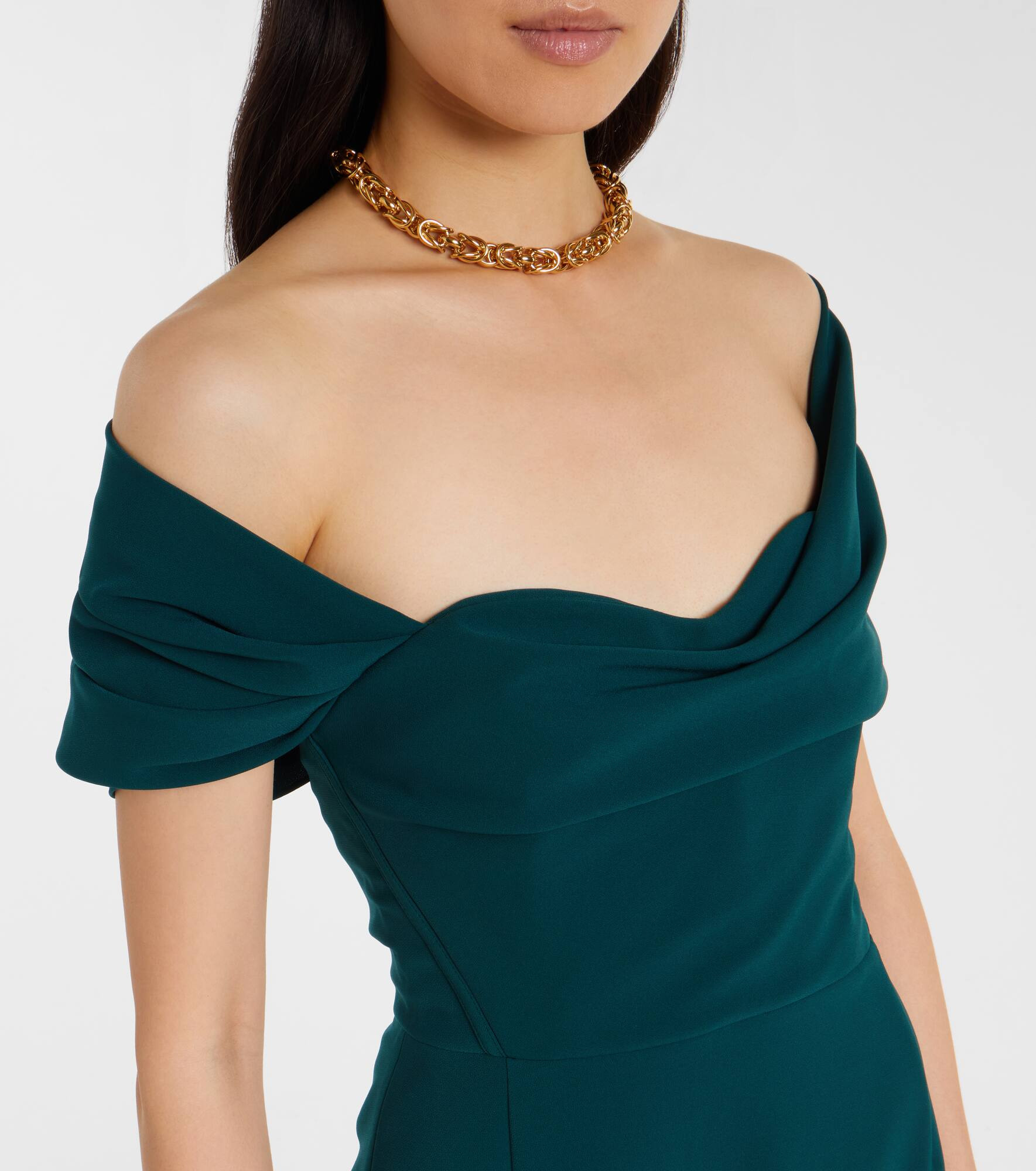 Floral off-shoulder crêpe gown - 4