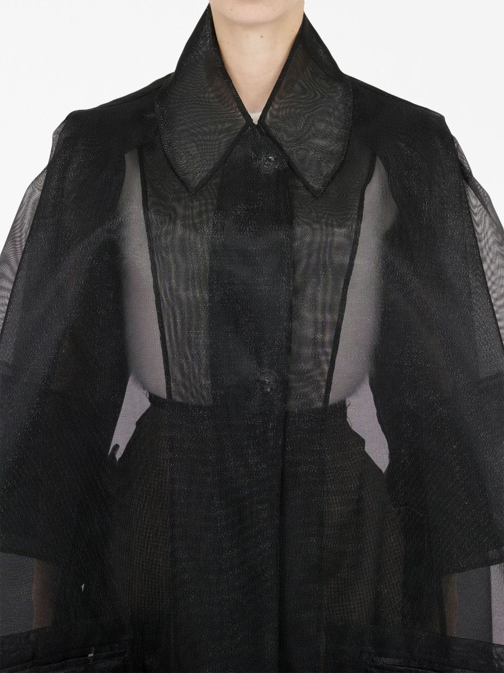 bow semi-sheer oversized coat - 6