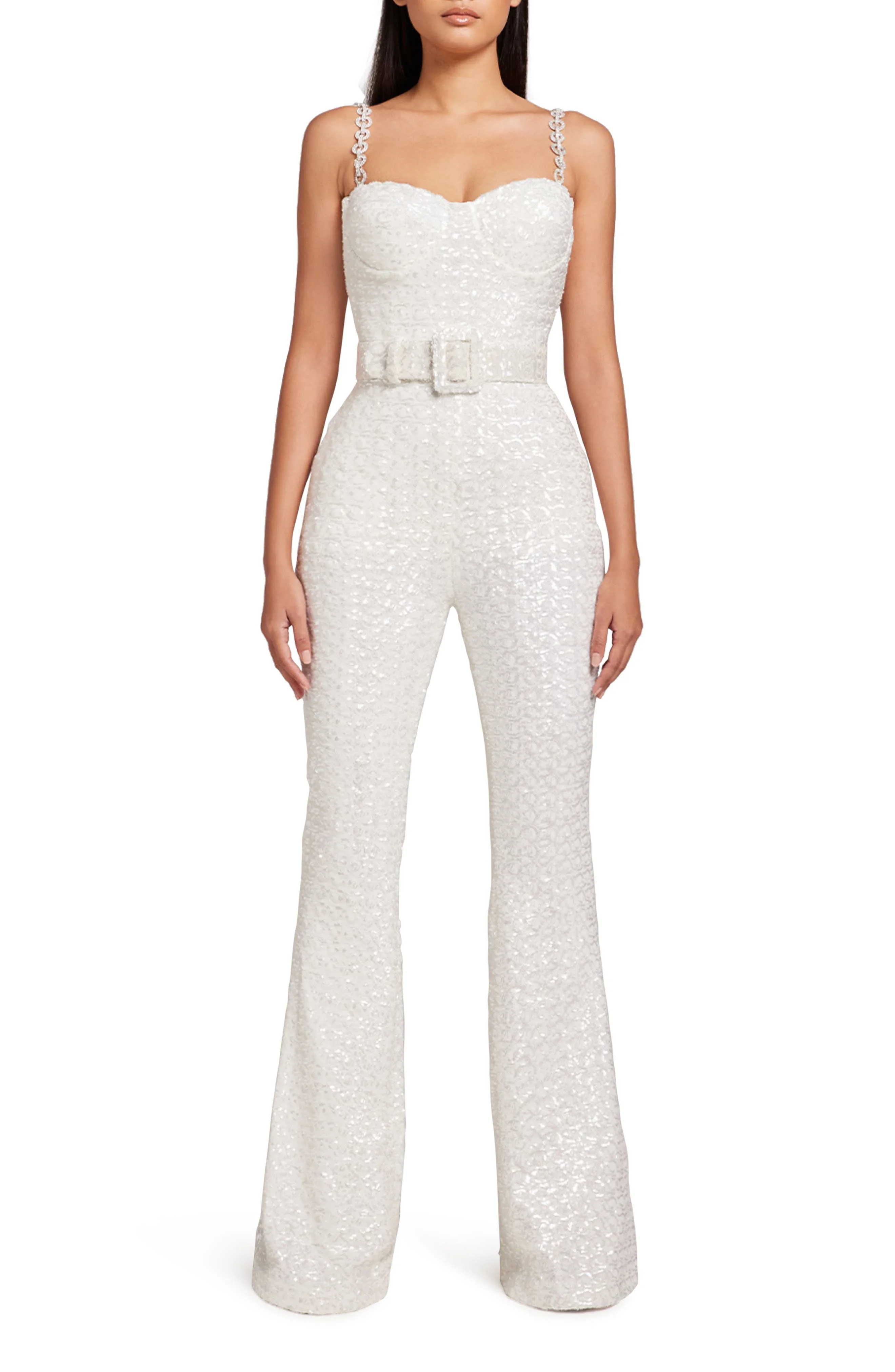 NADINE MERABI Lucinda Sequin Sleeveless Jumpsuit in White at Nordstrom - 1