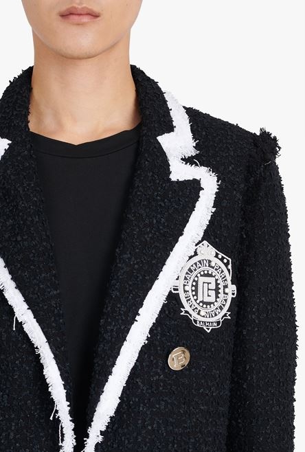 Black and white tweed blazer with embroidered Balmain logo - 8