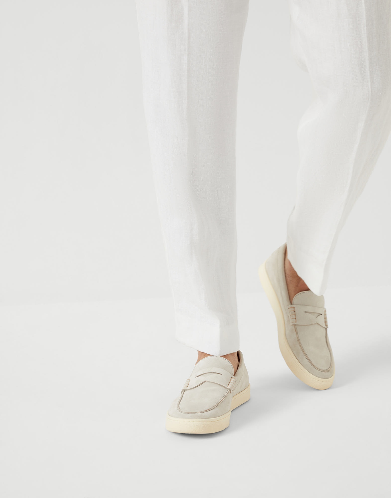 Washed suede loafer sneakers with natural rubber sole - 4