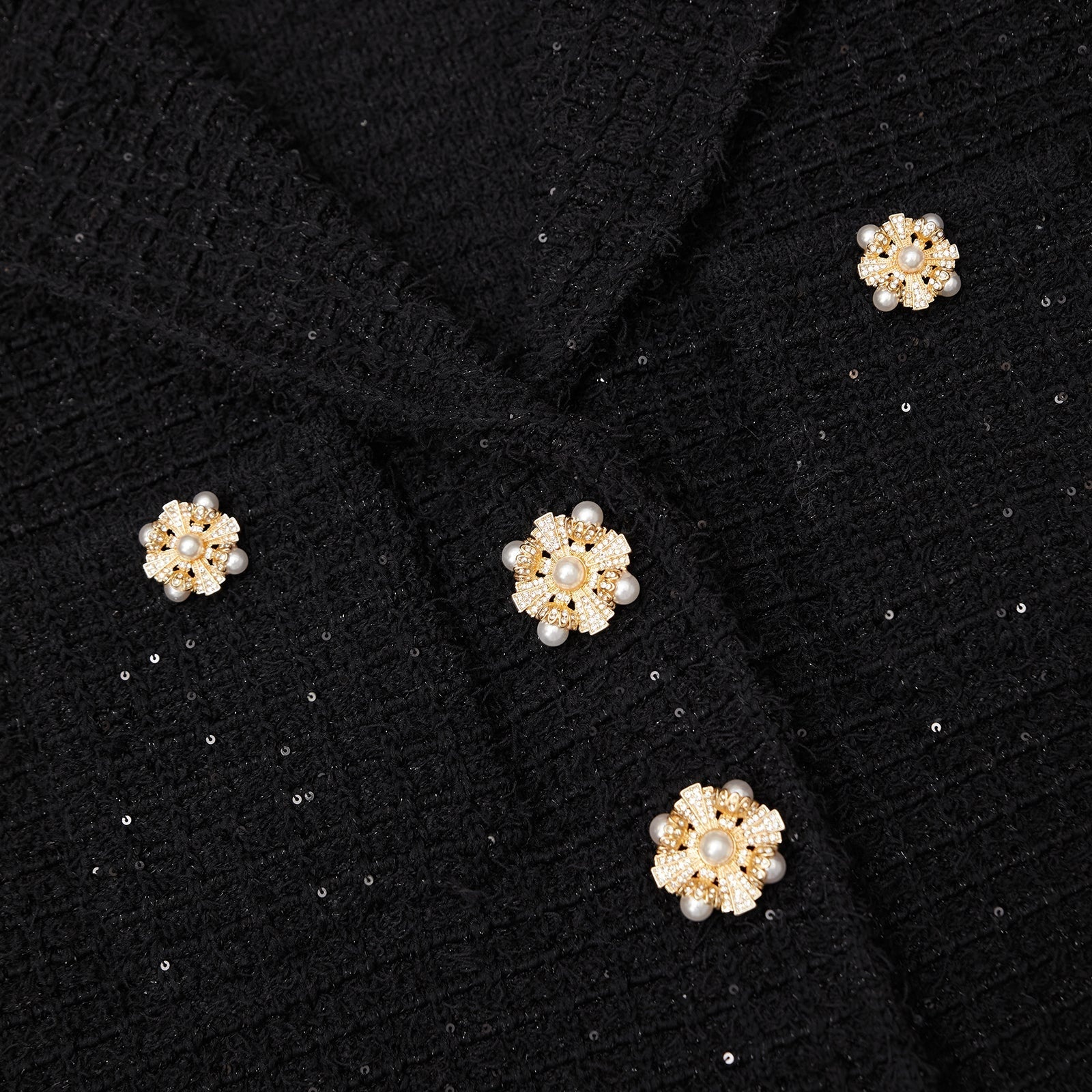 Black Sequin Textured Knit Jacket - 5