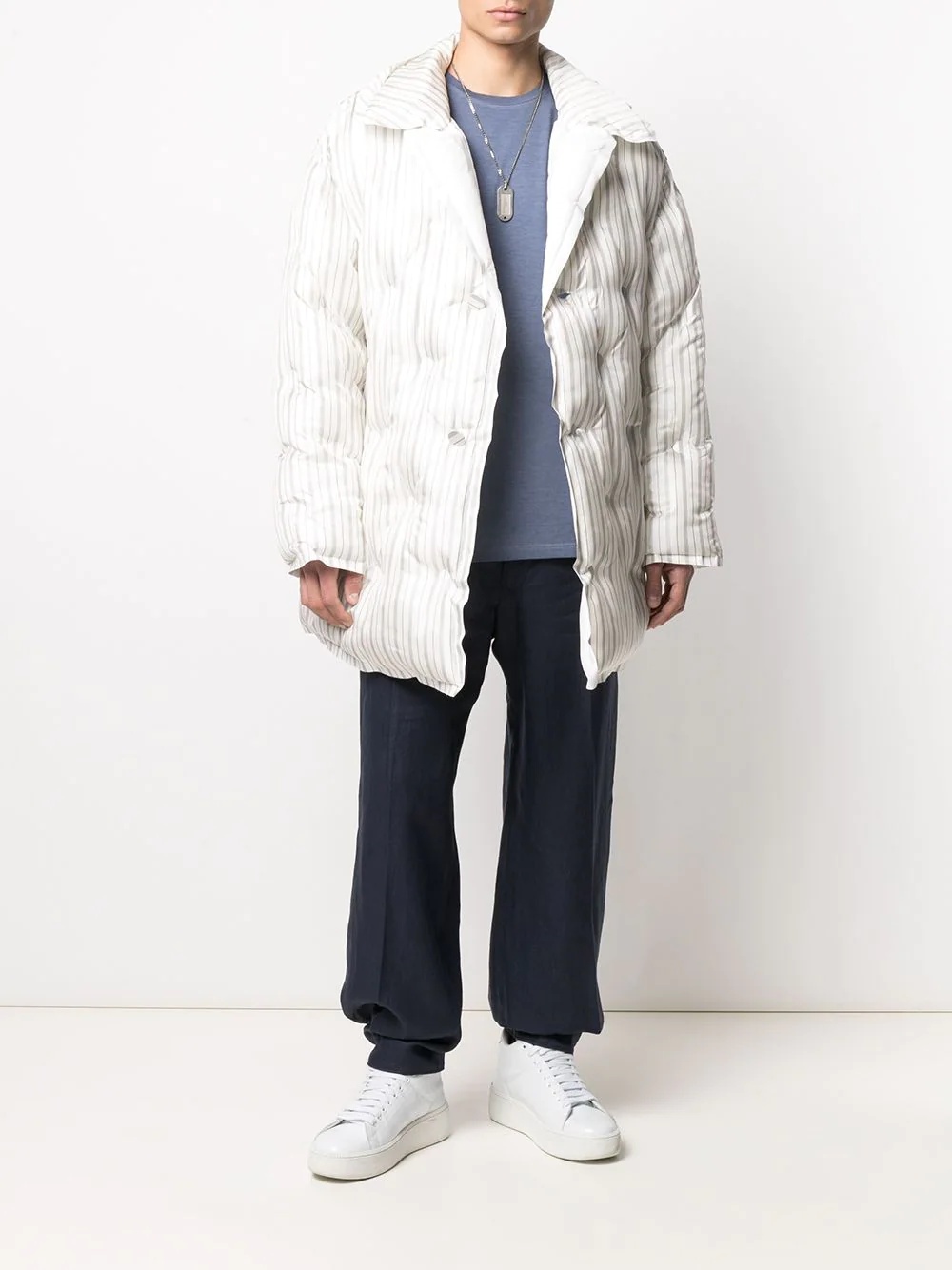 vertical-stripe quilted coat - 2