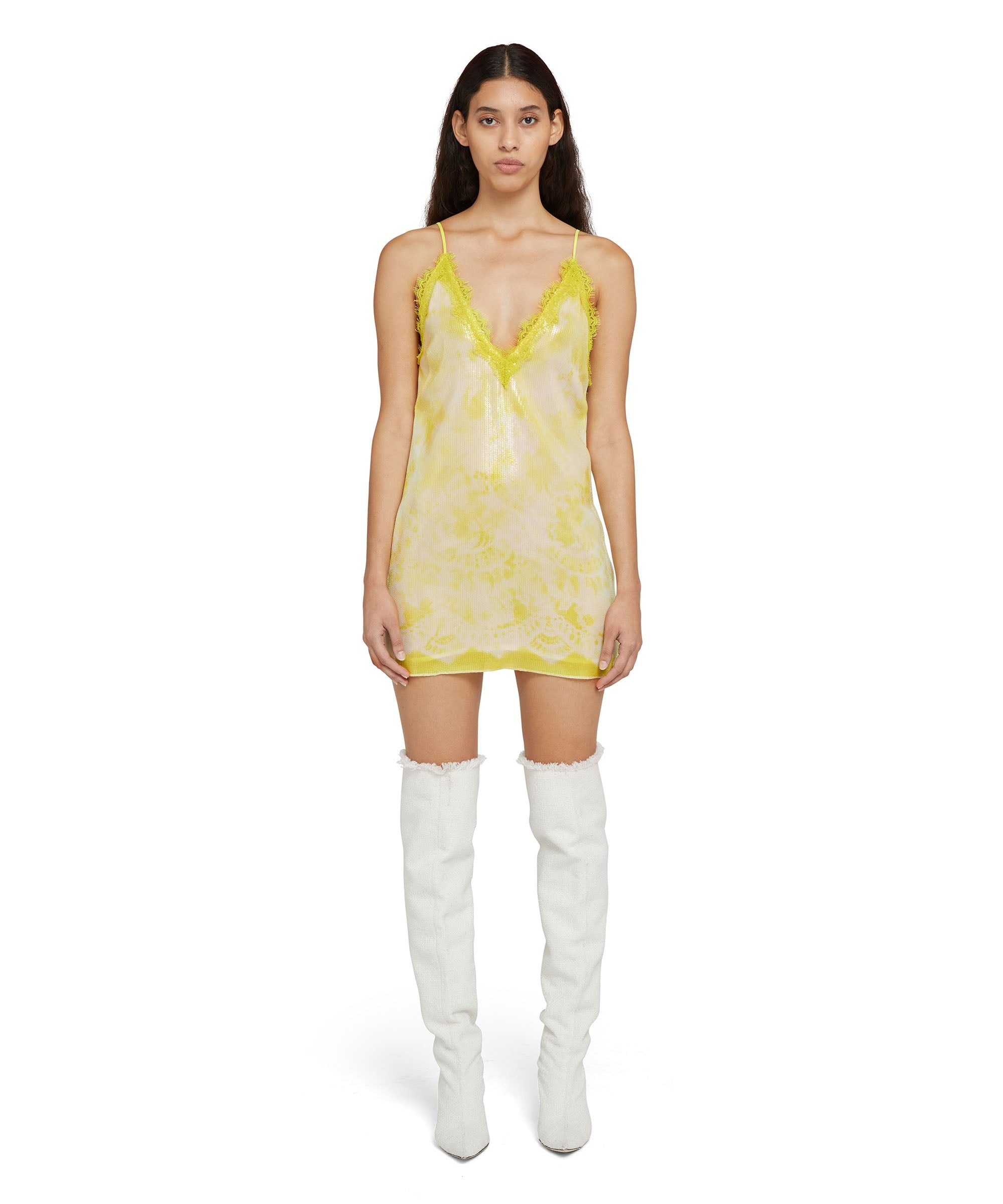 Sequined mini dress with "trompe l'oeil lace" print - 5