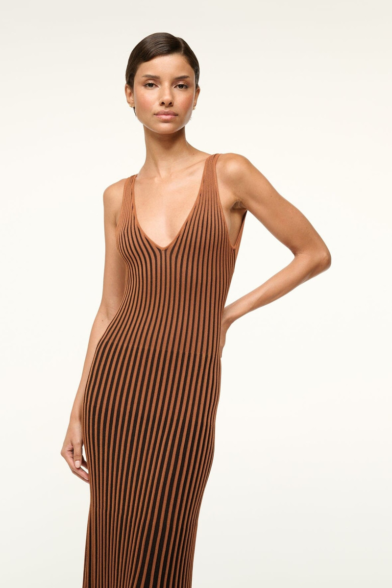 STAUD CLARETTA DRESS TAN BLACK 4
