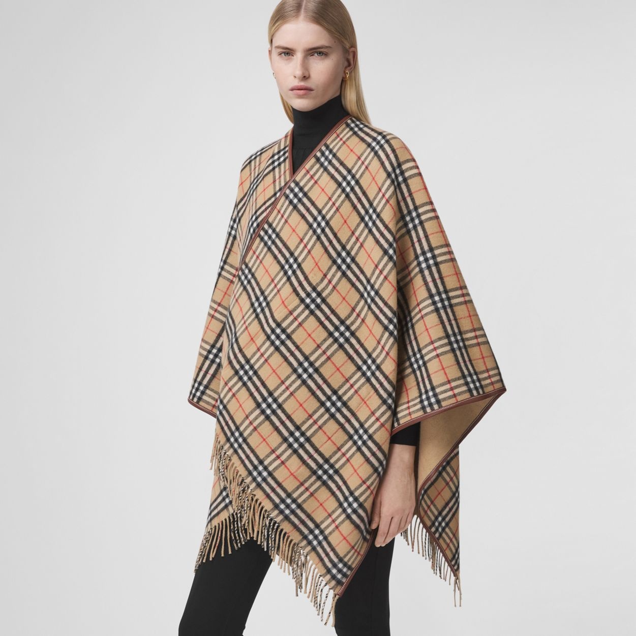 Reversible Vintage Check Wool Cashmere Cape - 7