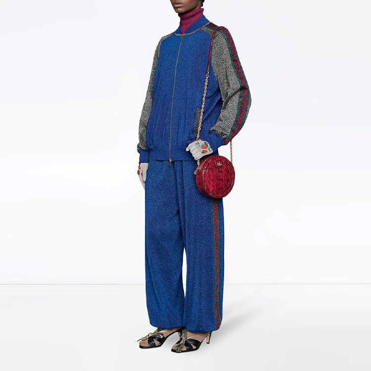 (WMNS) Gucci Wool Lamé Bomber Jacket 'Blue Red Multicolor' 579749-XKAQ9-4034 - 5