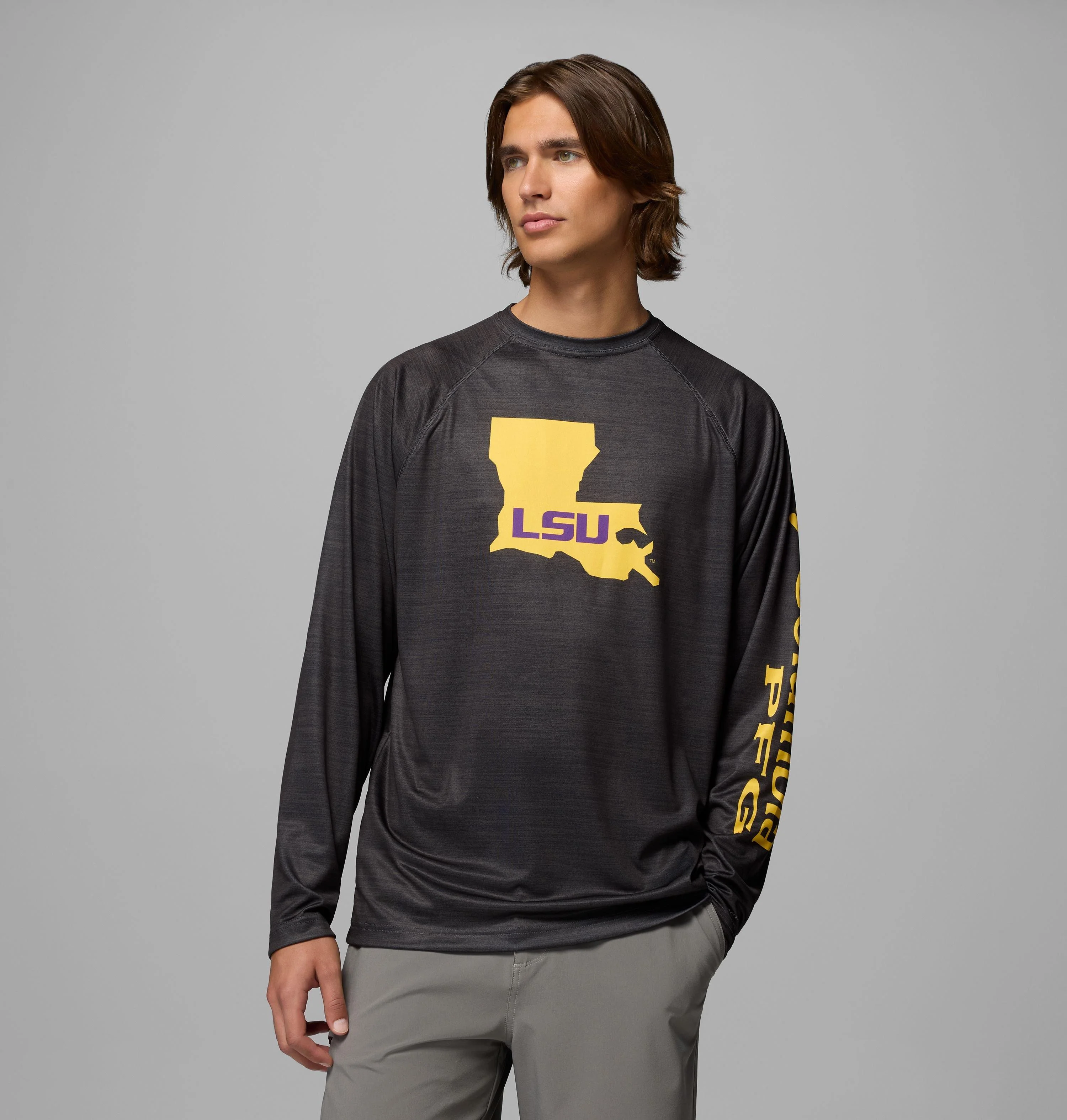 Men's Collegiate PFG Terminal Tackle Heather Long Sleeve Shirt - LSU - 1