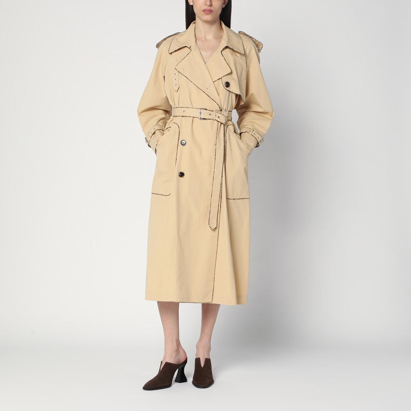 DOUBLE-BREASTED BEIGE TRENCH COAT IN COTTON - 1