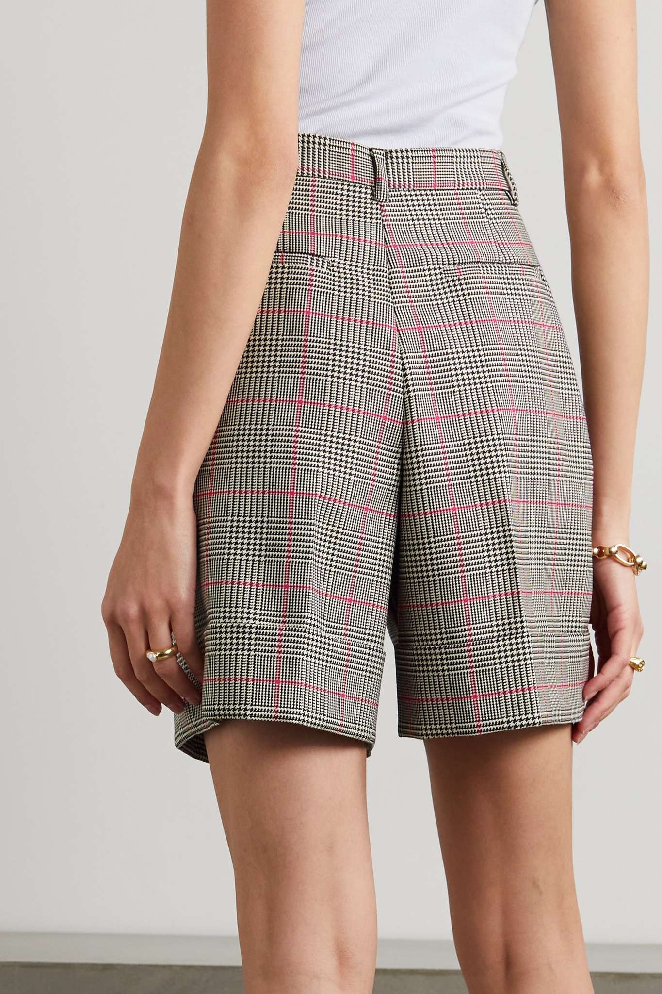 Pleated Prince of Wales checked woven shorts - 4