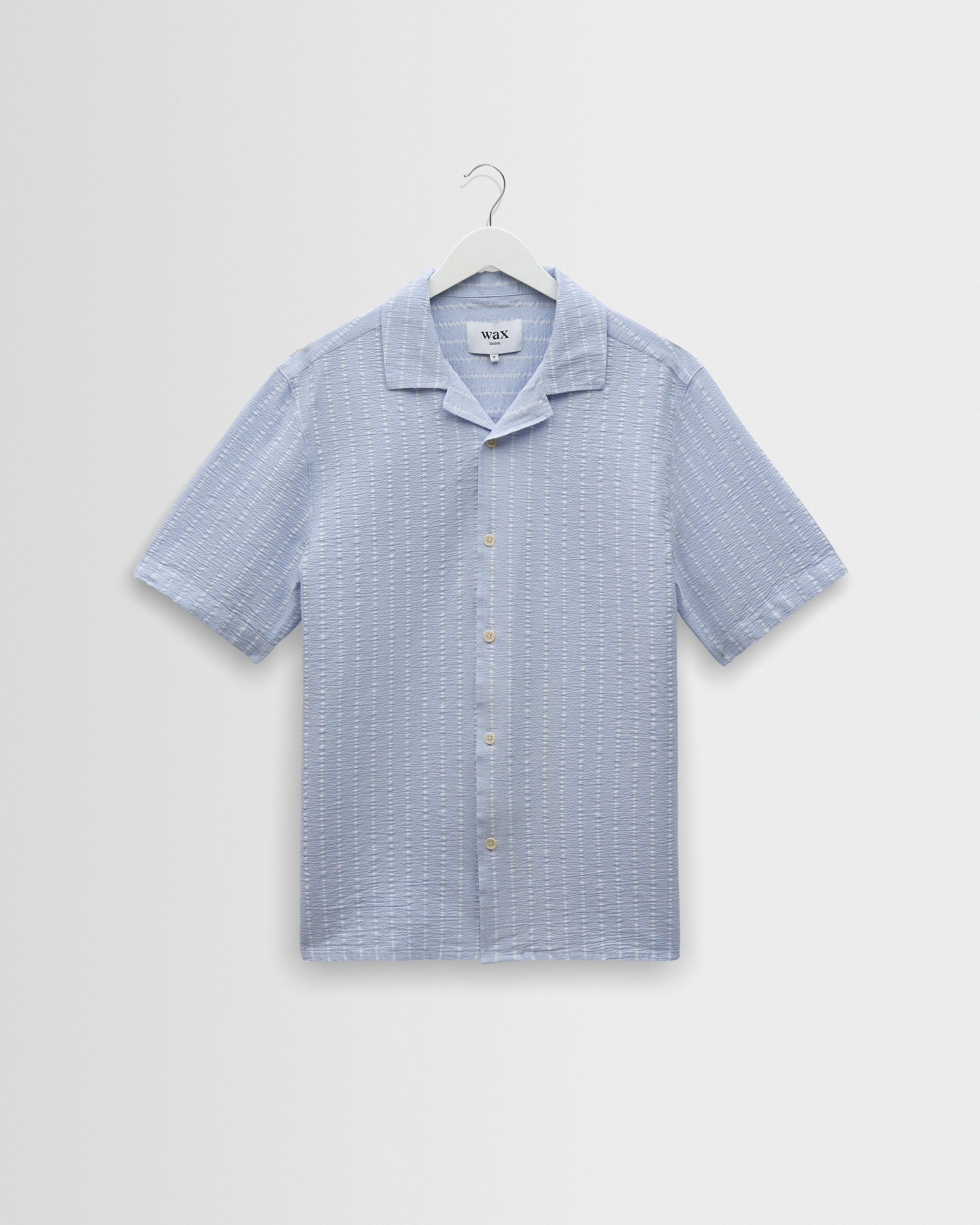 Didcot - Blue And Ecru Seersucker Stripe Short-Sleeve Shirt - 1
