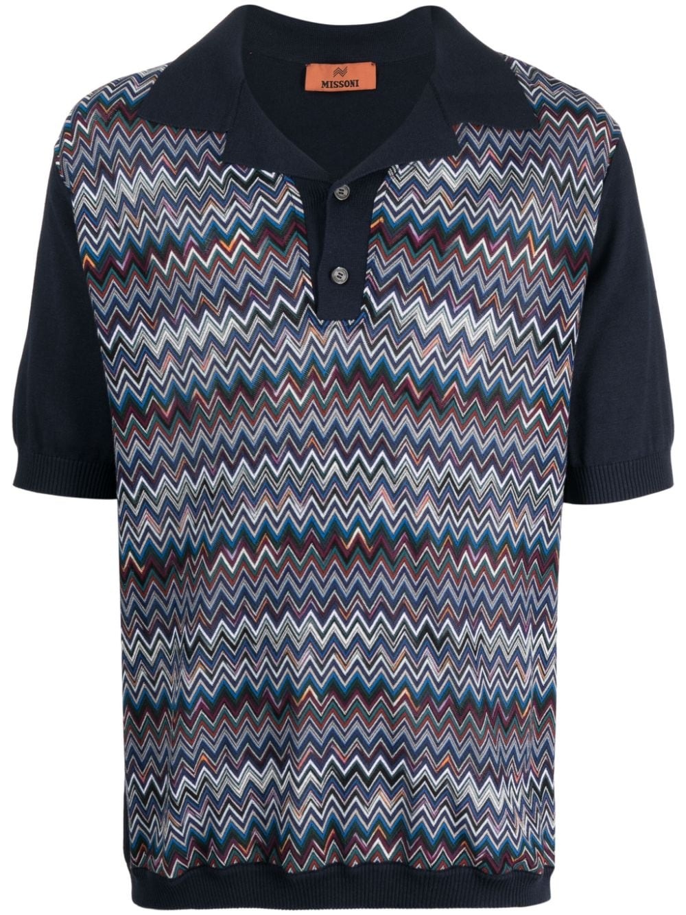 zigzag-pattern ribbed polo shirt - 1