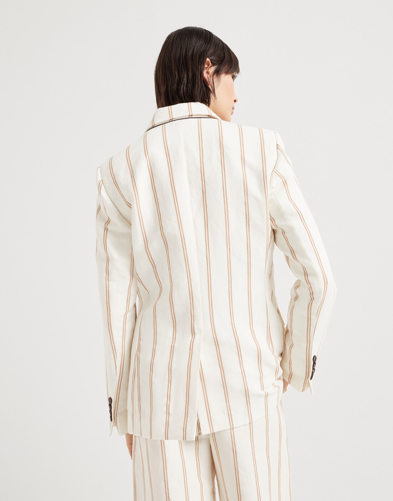 Linen and cotton regimental stripe panama blazer with monili - 2