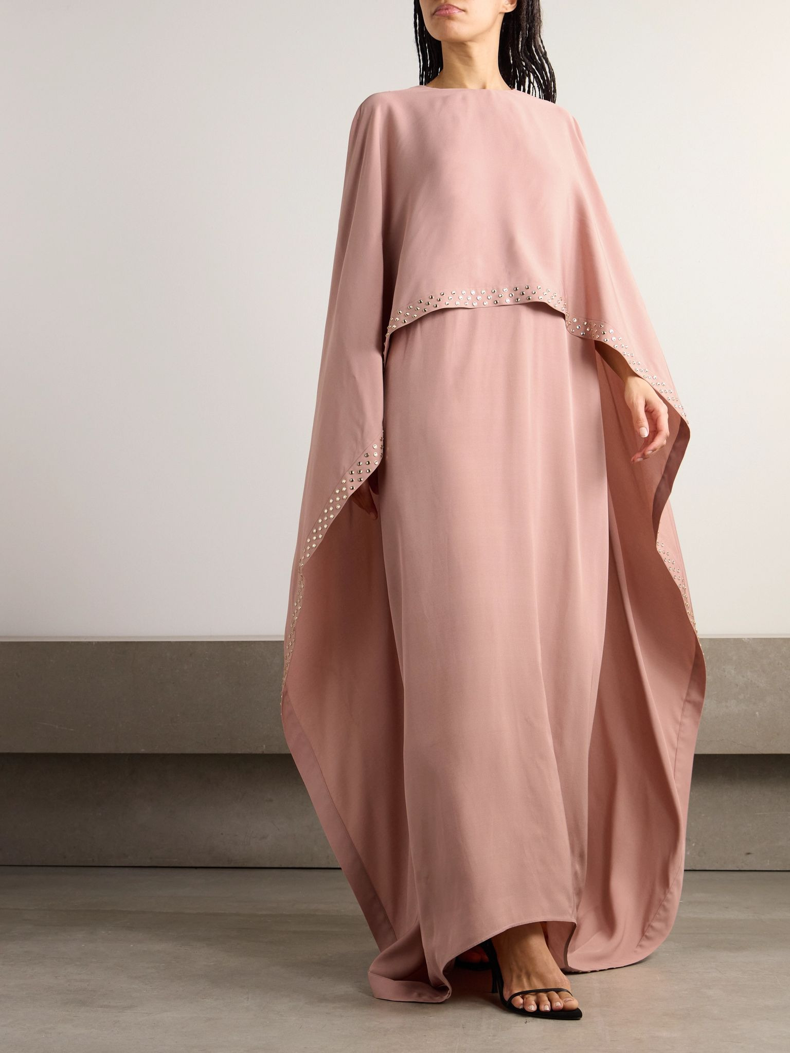 Cape-effect crystal-embellished crepe gown Pink - 2