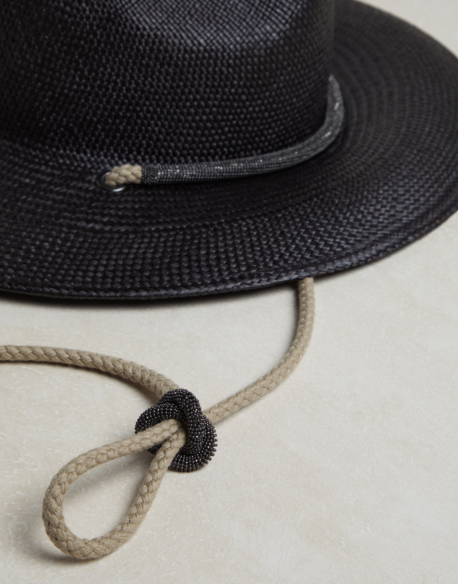 Straw fedora with linen and monili rope string - 2