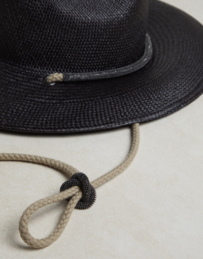 Brunello Cucinelli Straw fedora with linen and monili rope string outlook