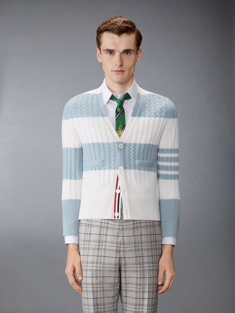 Thom Browne CASHMERE BABY CABLE STITCH 4-BAR CARDIGAN outlook