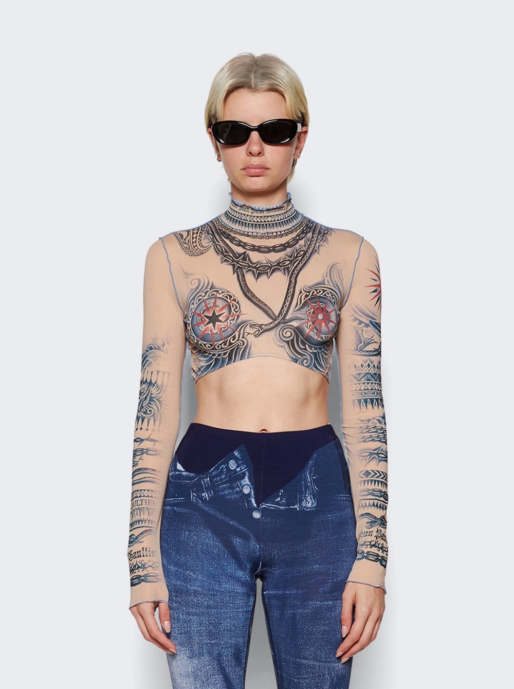 Jean Paul Gaultier Soleil Crop Top Nude And Blue