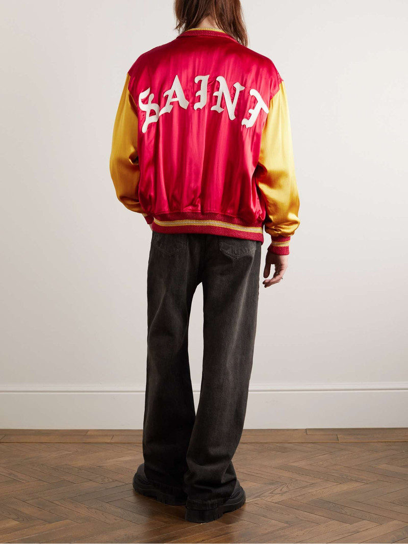 SAINT M×××××× Logo-Embroidered Appliquéd Satin Bomber Jacket outlook