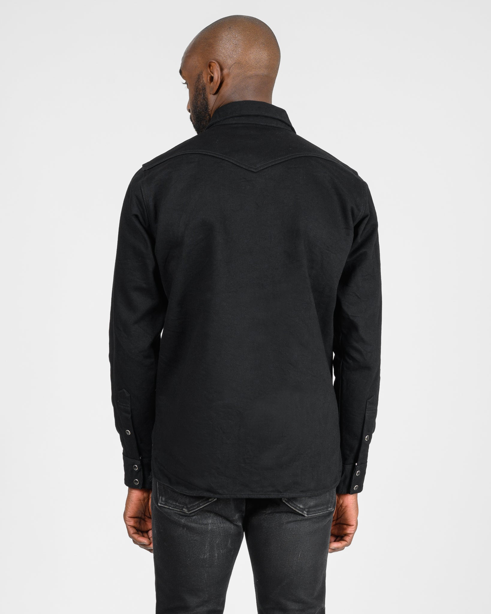 IHSH-295-BB 14oz Selvedge Denim Western Shirt - Black/Black - 3