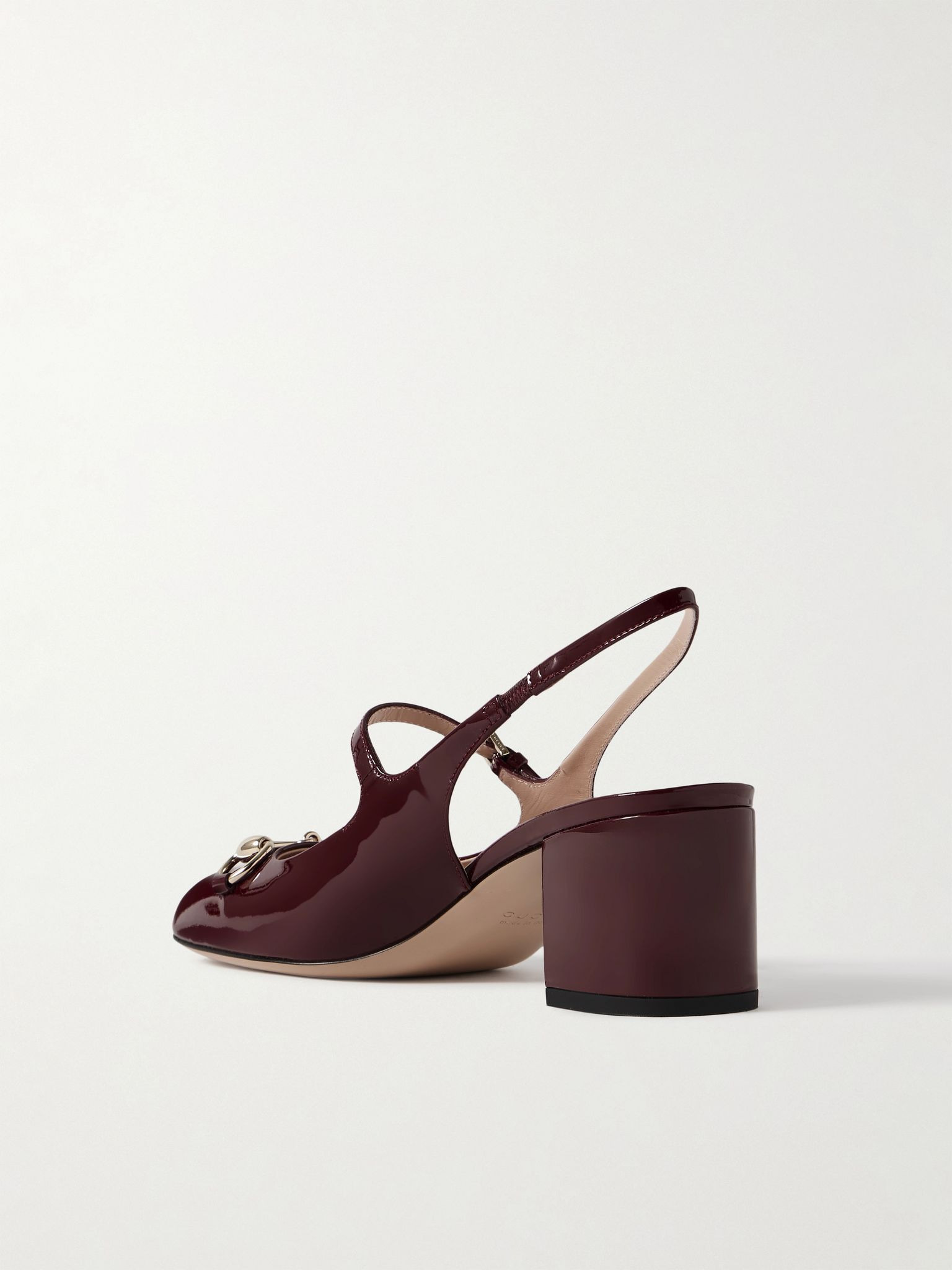 Lady horsebit-detailed patent-leather Mary Jane pumps Burgundy - 3
