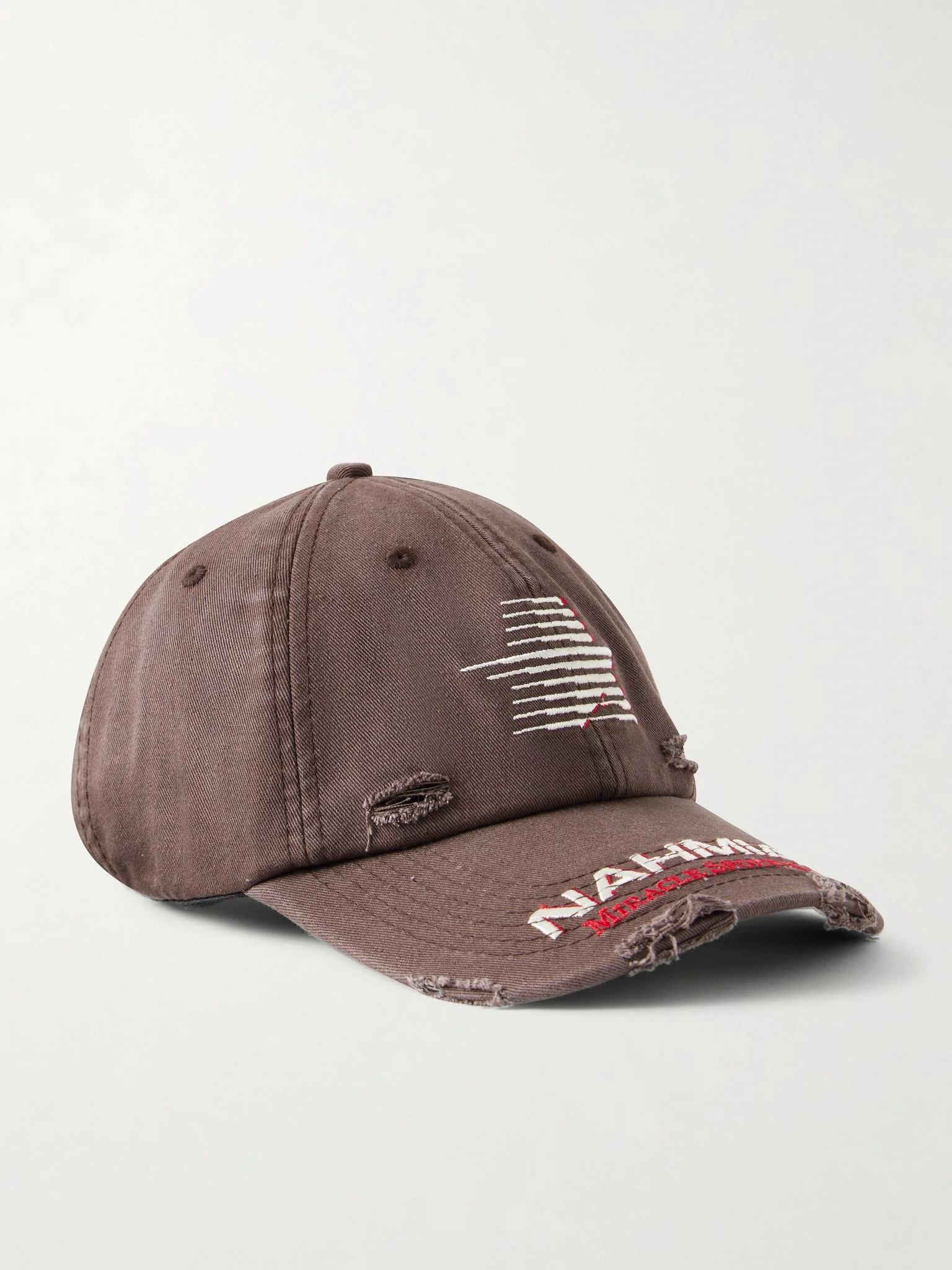 Miracle Distressed Logo-Embroidered Cotton-Twill Cap Brown - 1