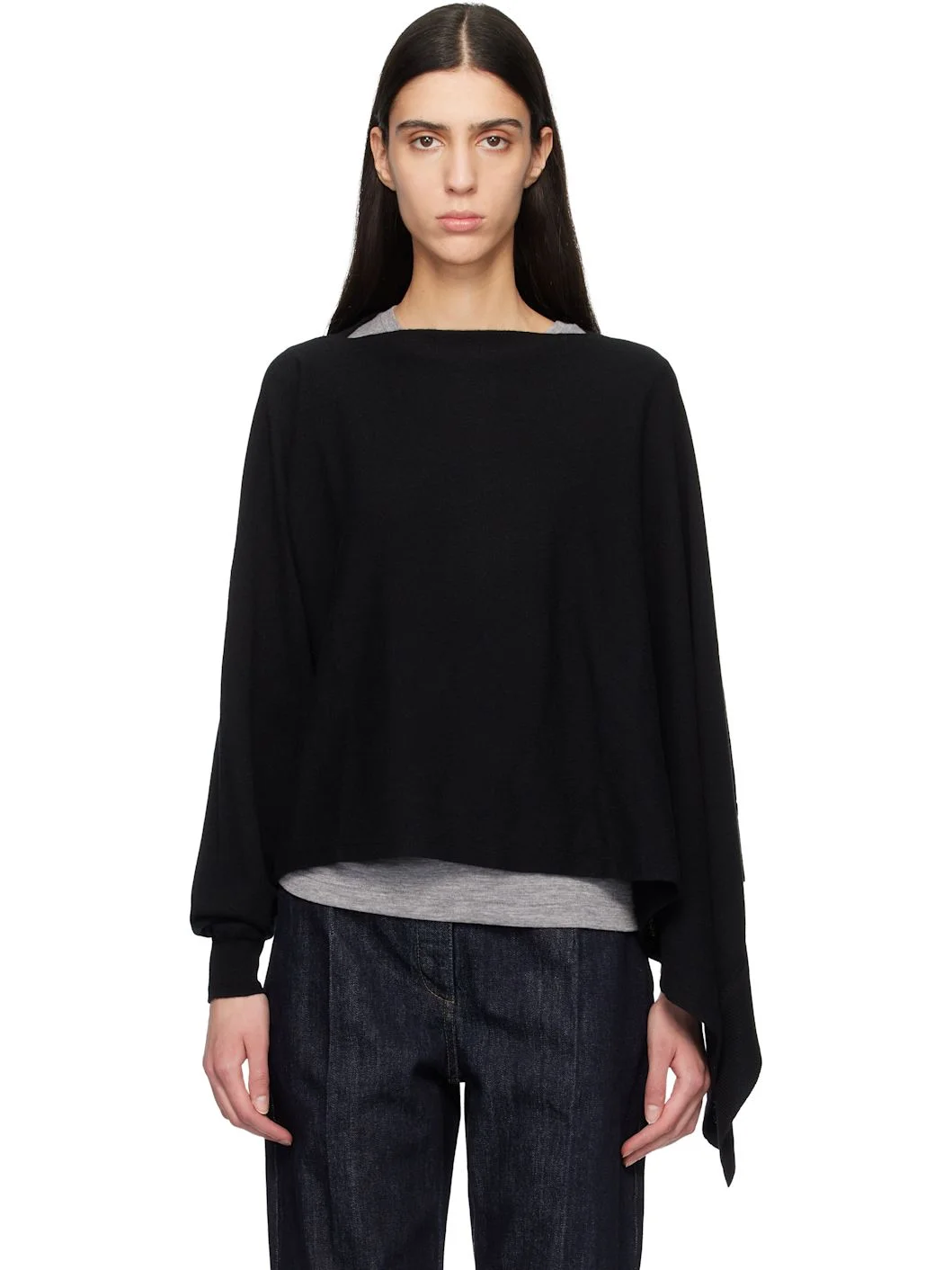 Black Cape One Sleeve Sweater - 1