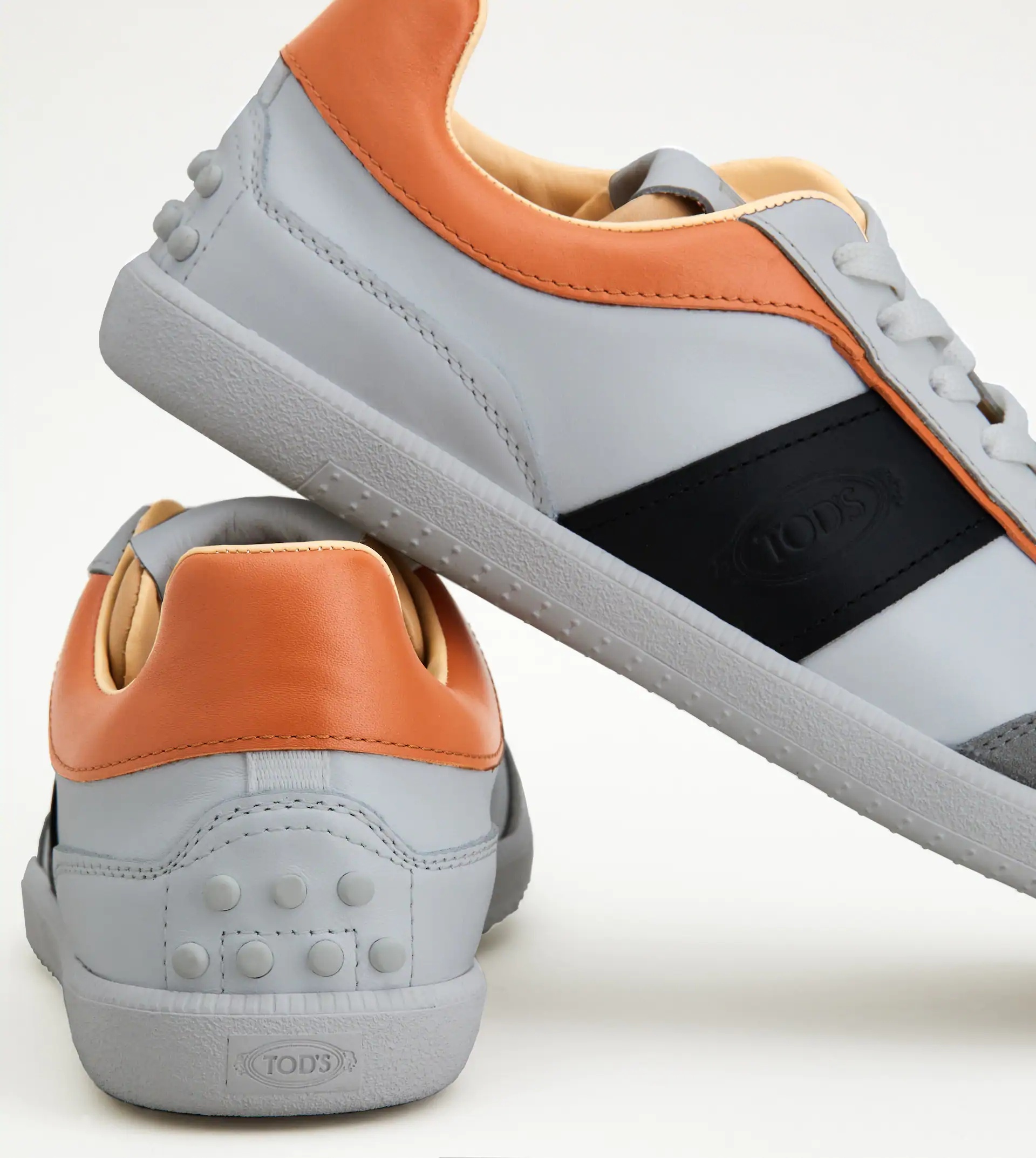 TOD'S TABS SNEAKERS IN LEATHER - WHITE, BLACK, ORANGE - 7
