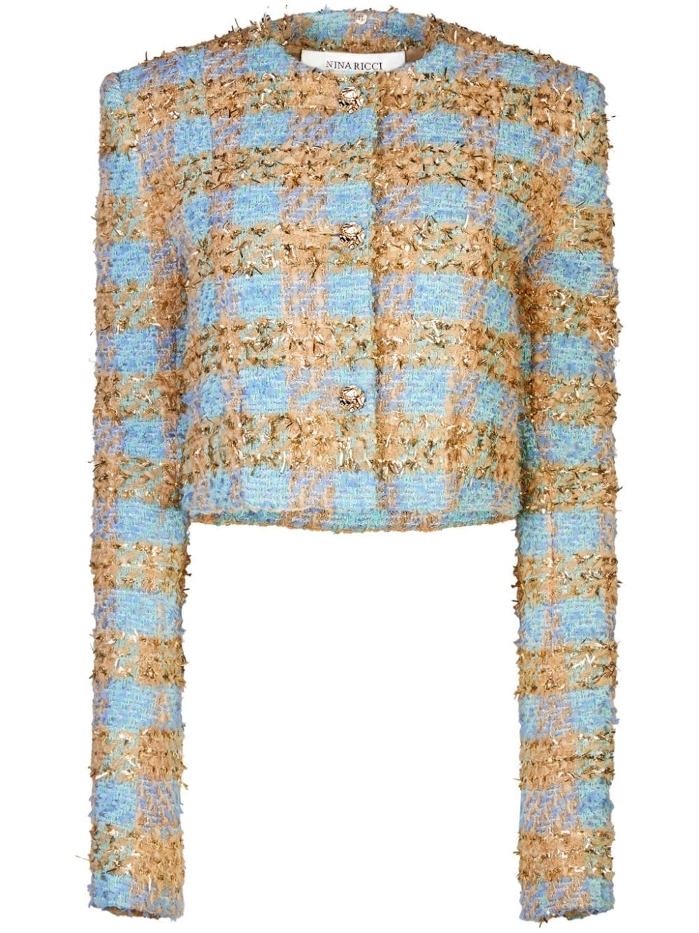 check-pattern tweed cropped jacket - 1