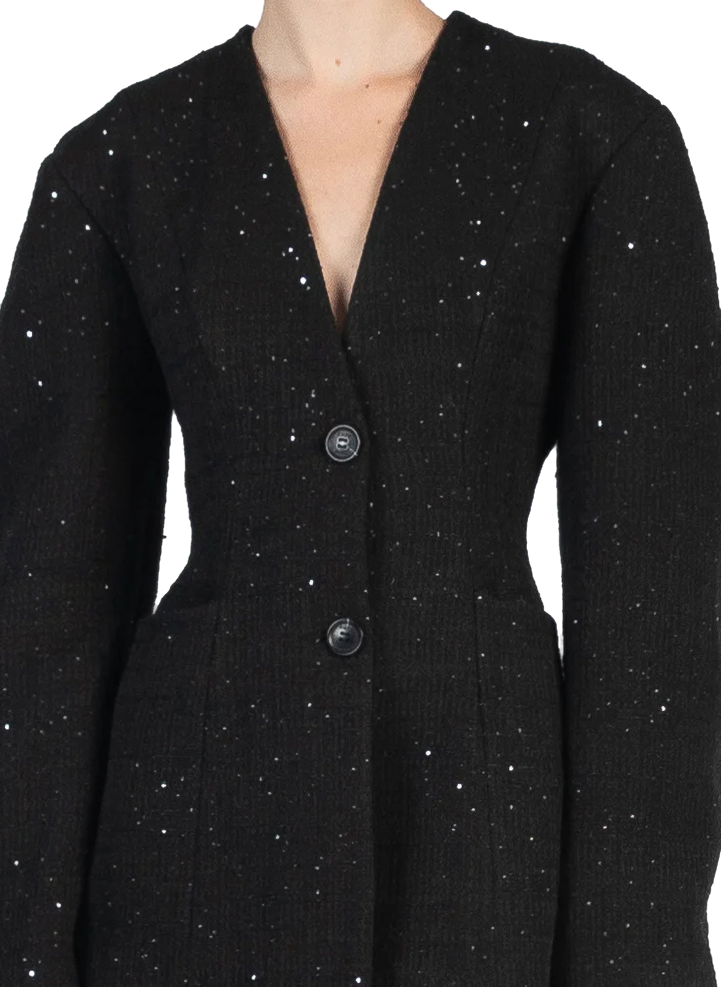 Collarless Tailored Jacket Sparkly Black - 2