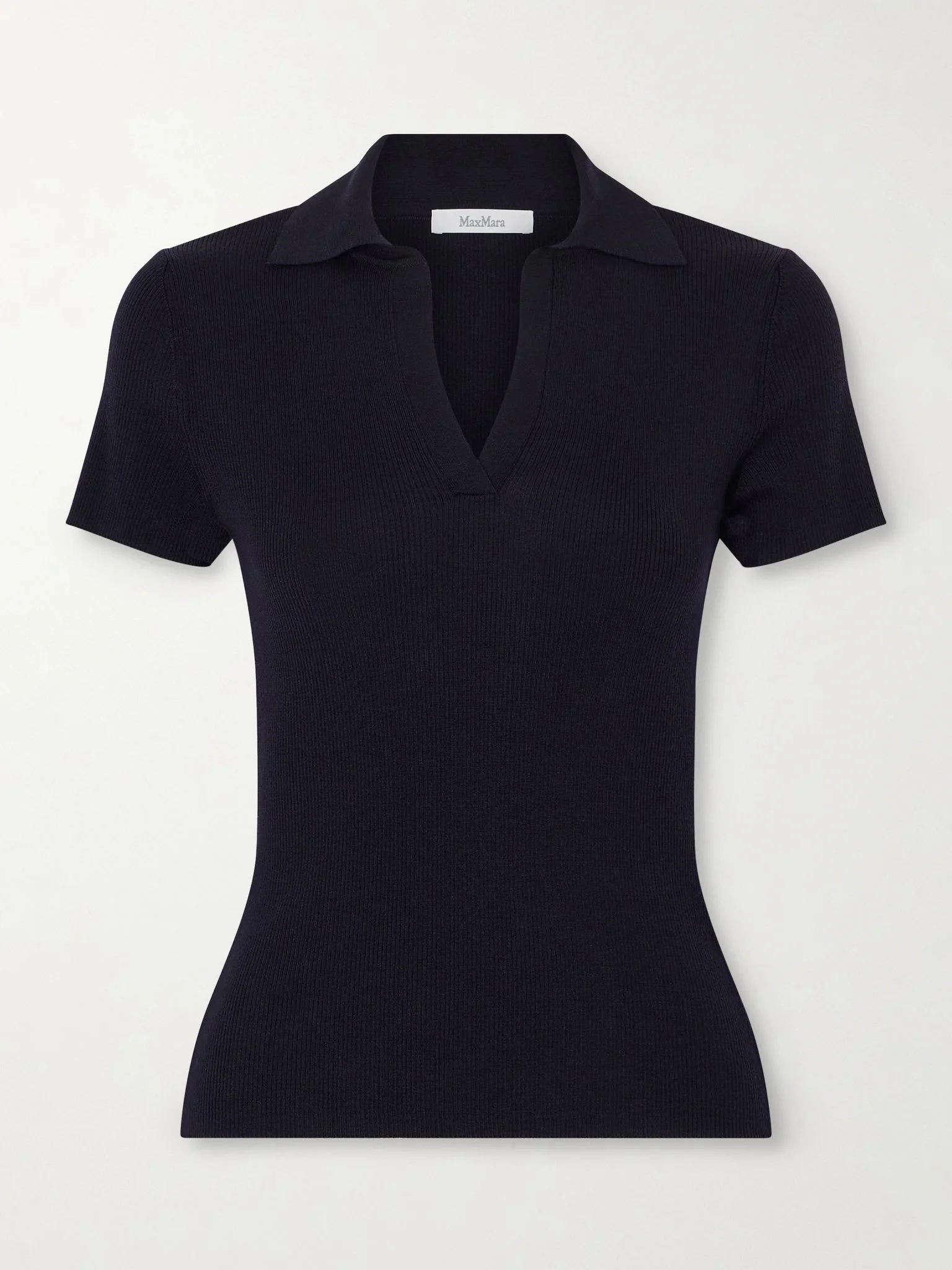 Ribbed wool polo shirt Navy - 1