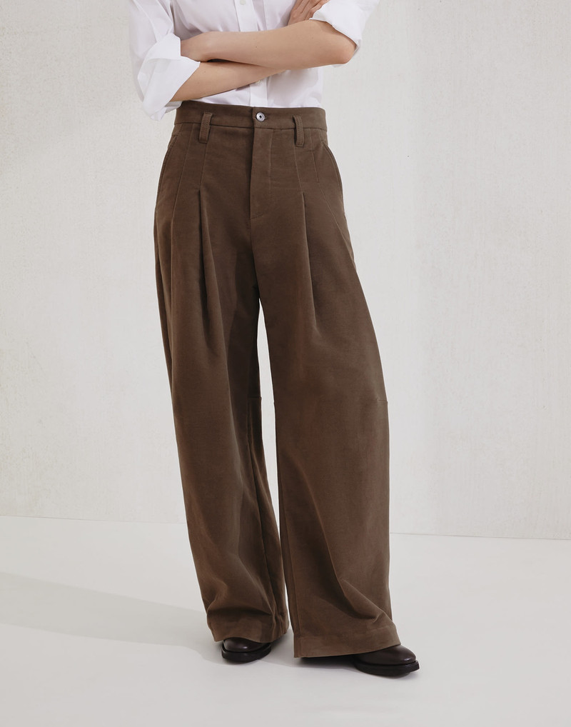 Stretch cotton moleskin five-pocket barrel trousers with monili - 1