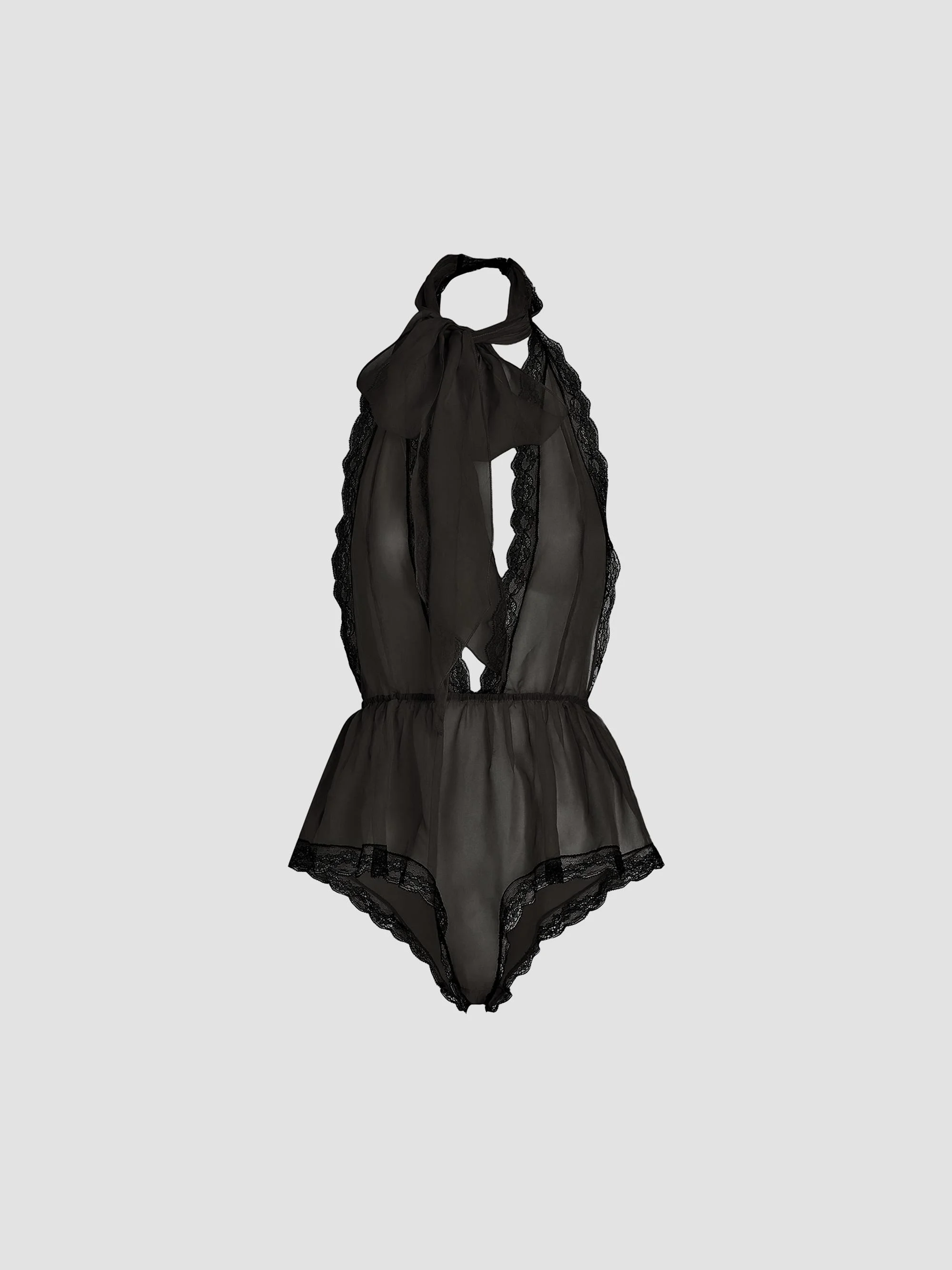 Women's Stretch-Silk Lace-Trim Romper - Black - 1